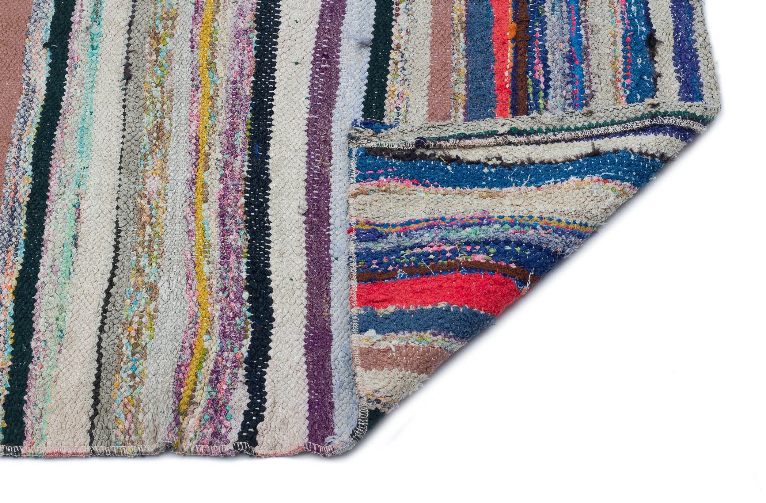 Girit Grey Striped Wool Handmade Area Rug 5'5" x 7'8"