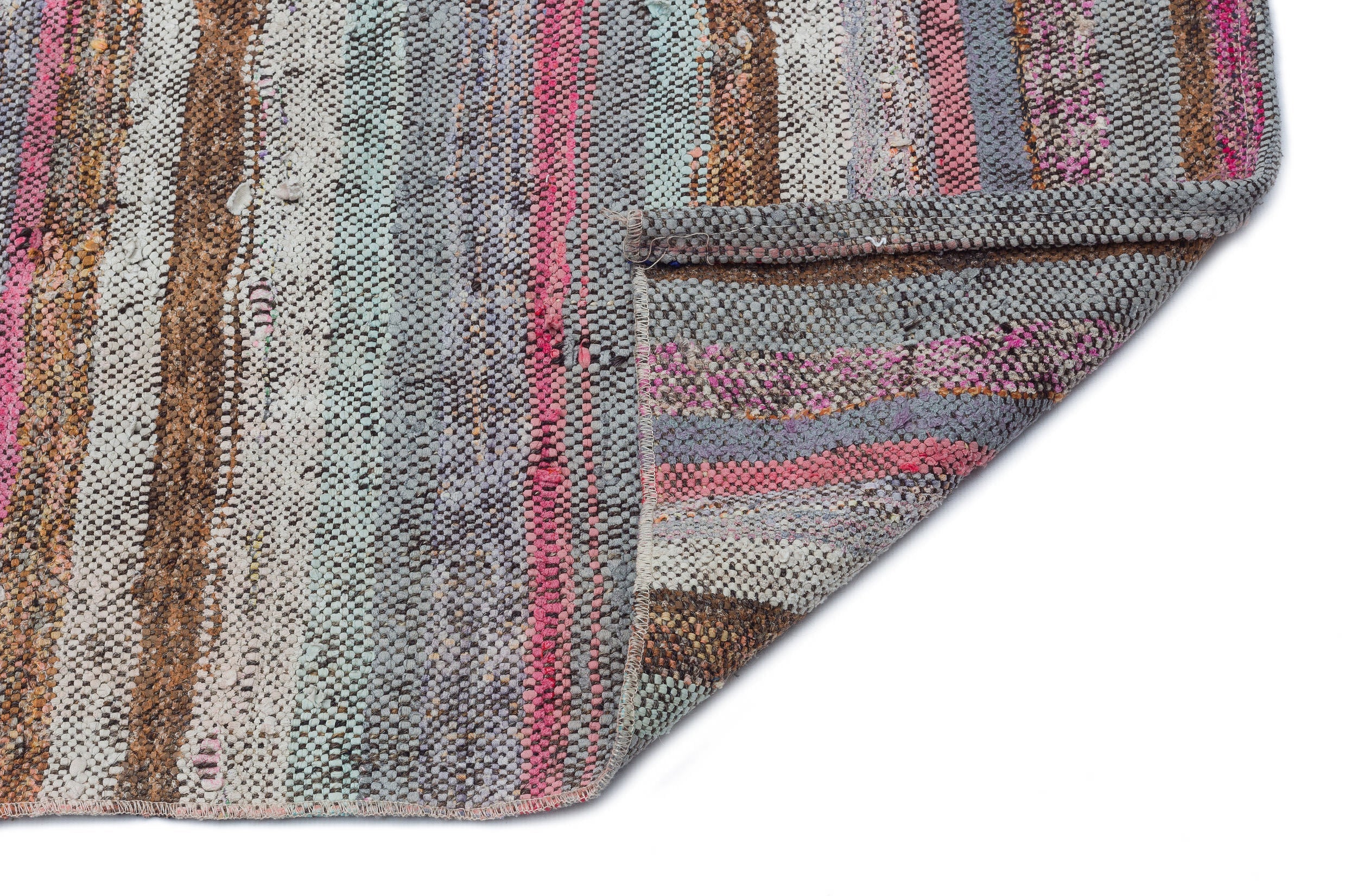 Girit Grey Striped Wool Handmade Area Rug 4'3" x 8'2"