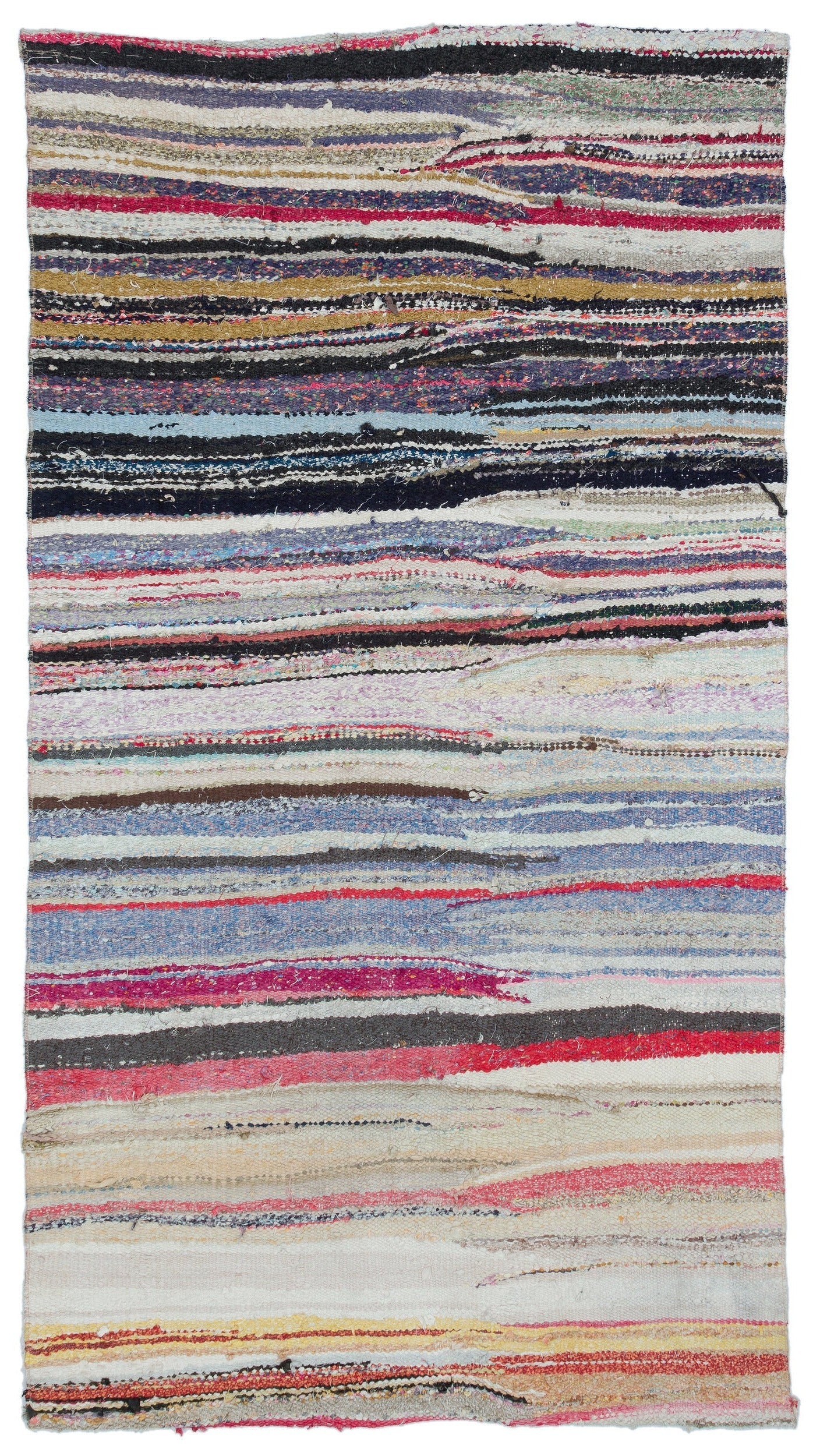 Girit Beige Striped Wool Handmade Area Rug 4'1" x 7'5"