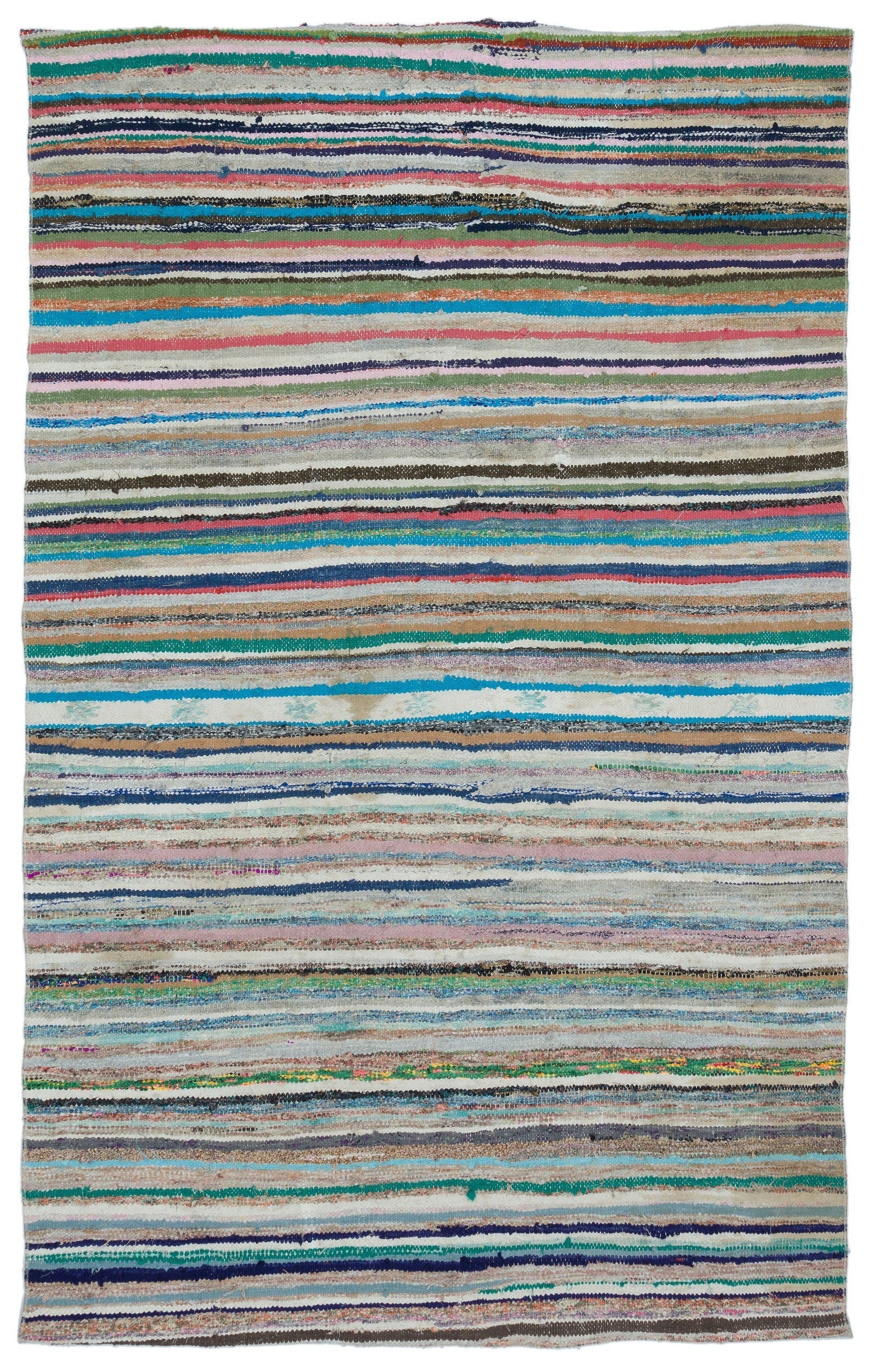 Girit Beige Striped Wool Handmade Area Rug 5'3" x 8'2"