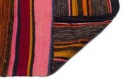 Girit Red Striped Wool Handmade Area Rug 4'11" x 8'5"