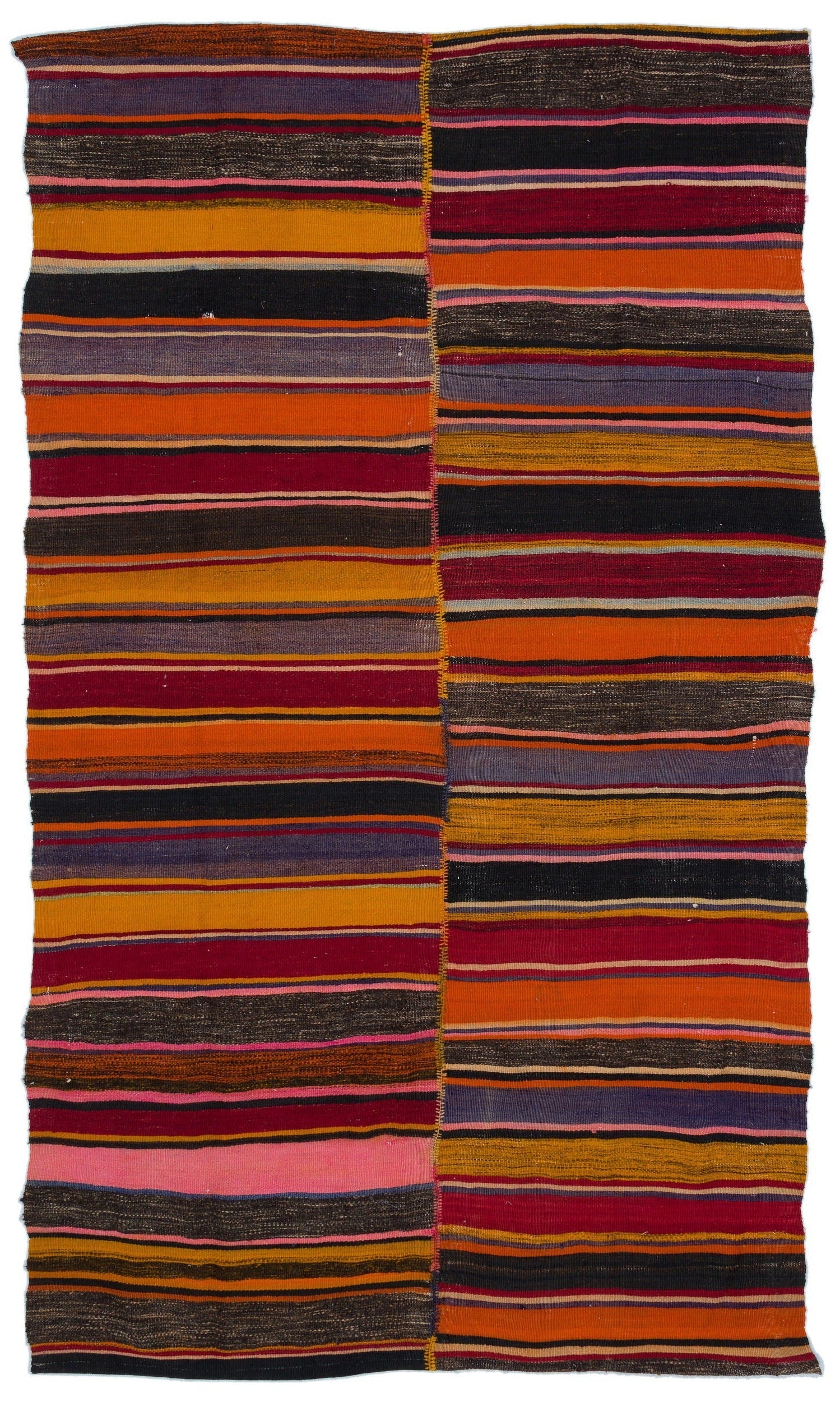 Girit Red Striped Wool Handmade Area Rug 4'11" x 8'5"