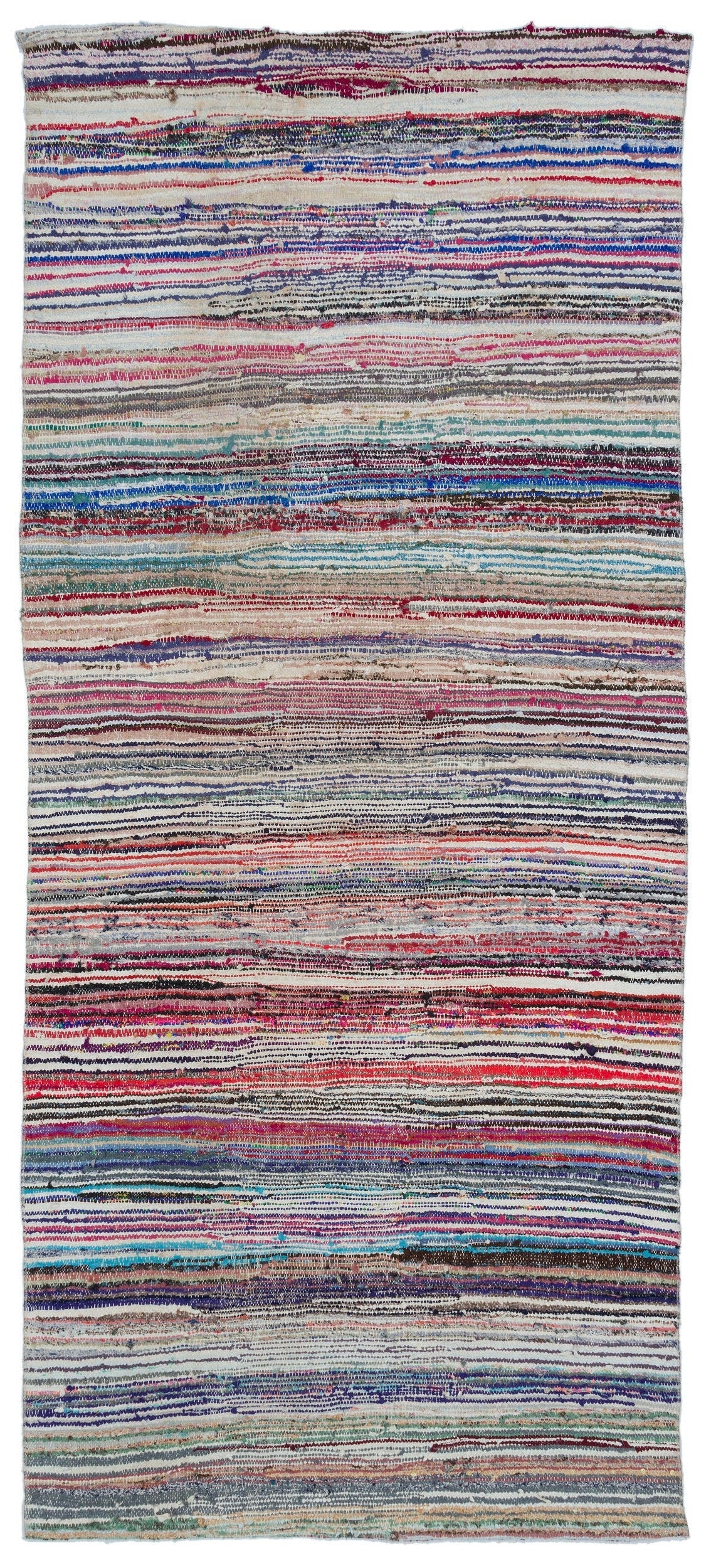 Girit Beige Striped Wool Handmade Area Rug 4'7" x 10'7"