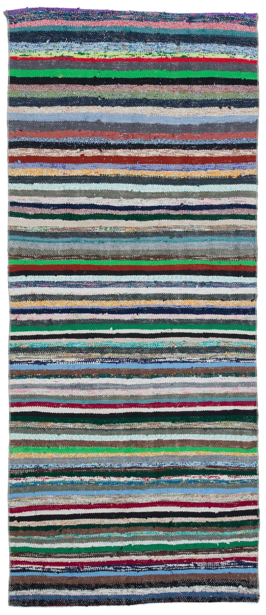 Girit Grey Striped Wool Handmade Area Rug 3'8" x 8'7"