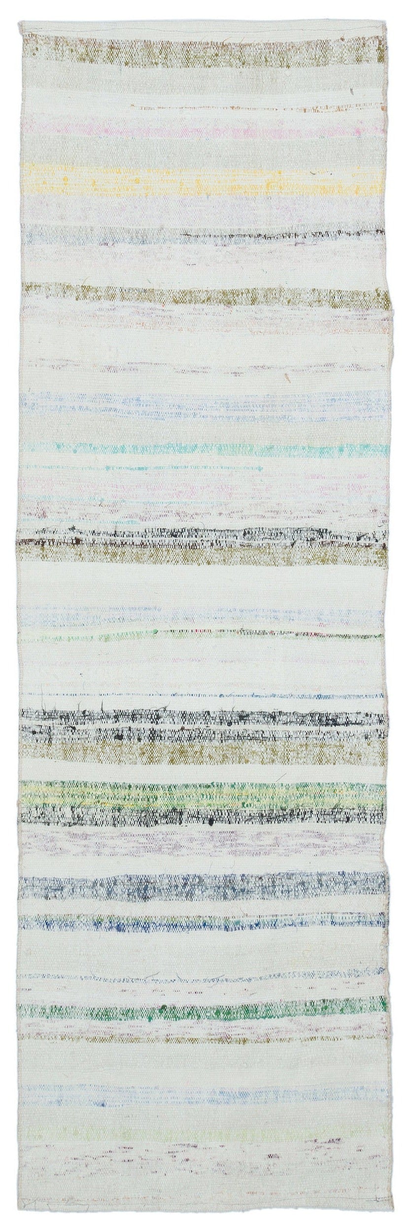 Girit Beige Striped Wool Handmade Area Rug 2'4" x 7'6"