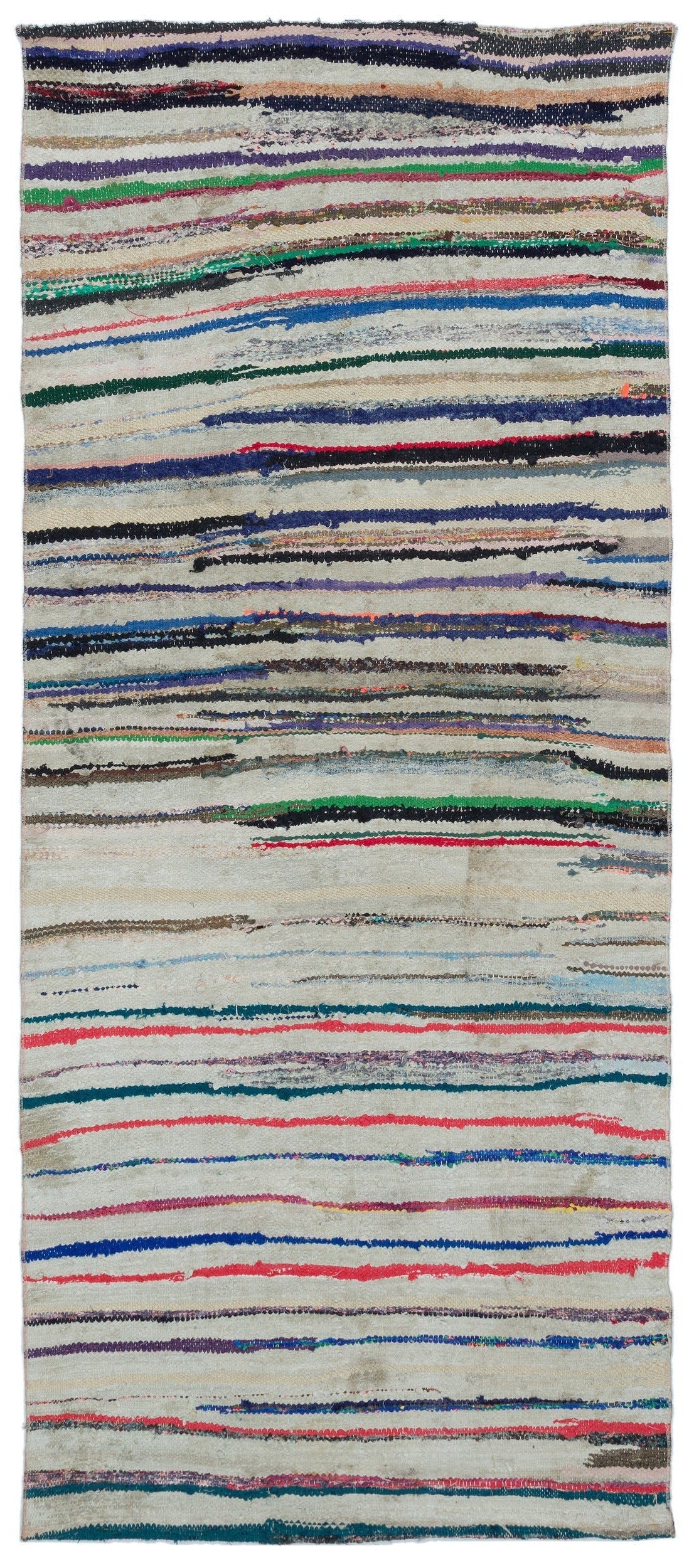 Girit Beige Striped Wool Handmade Area Rug 3'6" x 8'3"