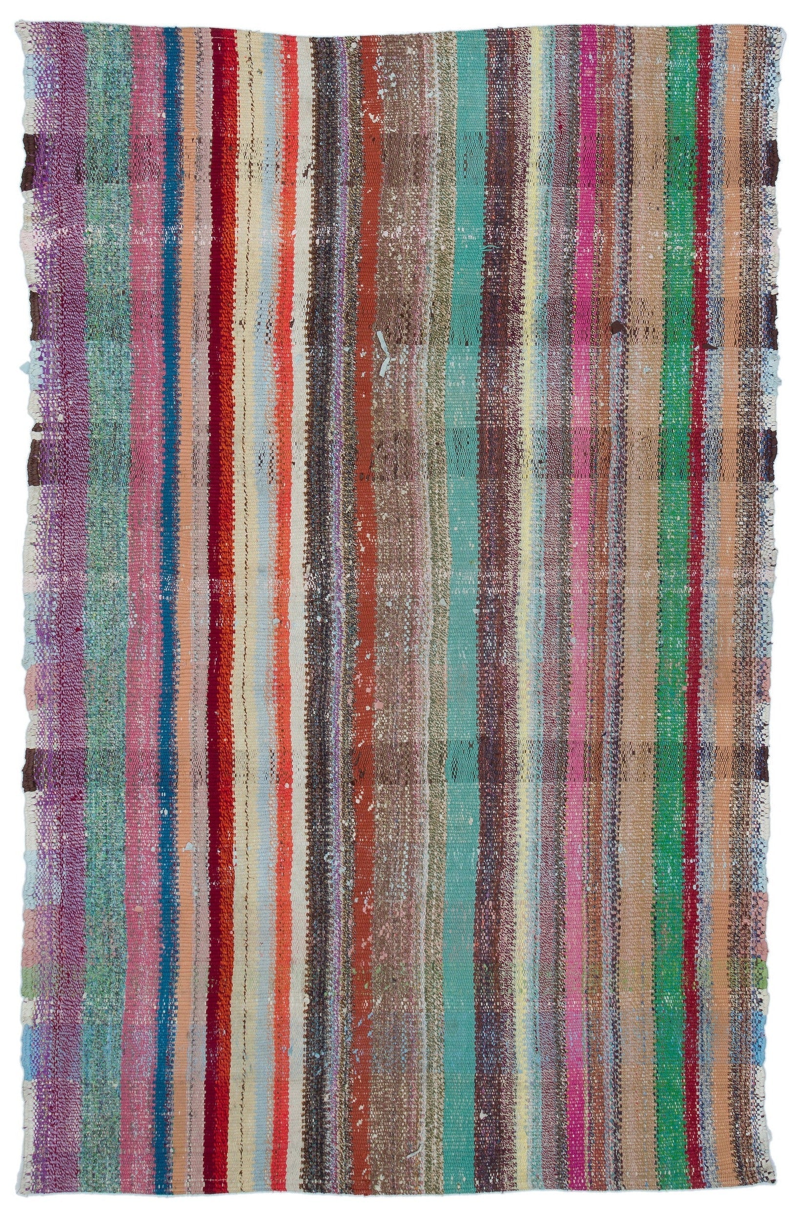 Girit Beige Striped Wool Handmade Area Rug 4'2" x 6'7"