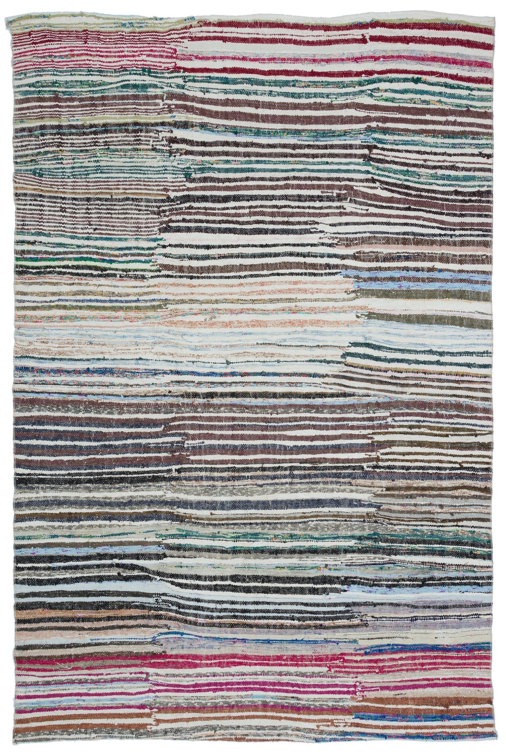 Girit Beige Striped Wool Handmade Area Rug 6'4" x 9'10"