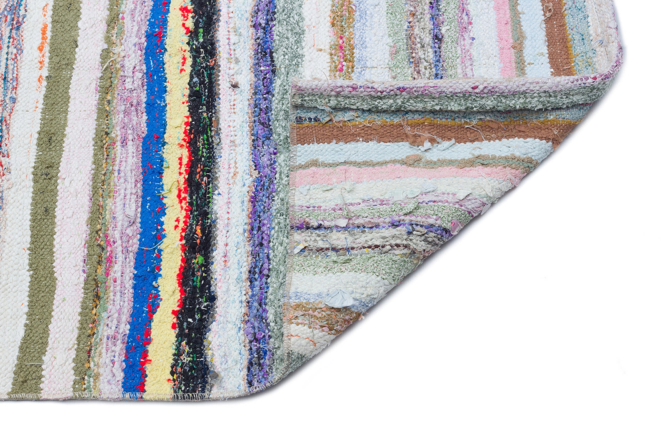 Girit Beige Striped Wool Handmade Area Rug 6'2" x 7'9"