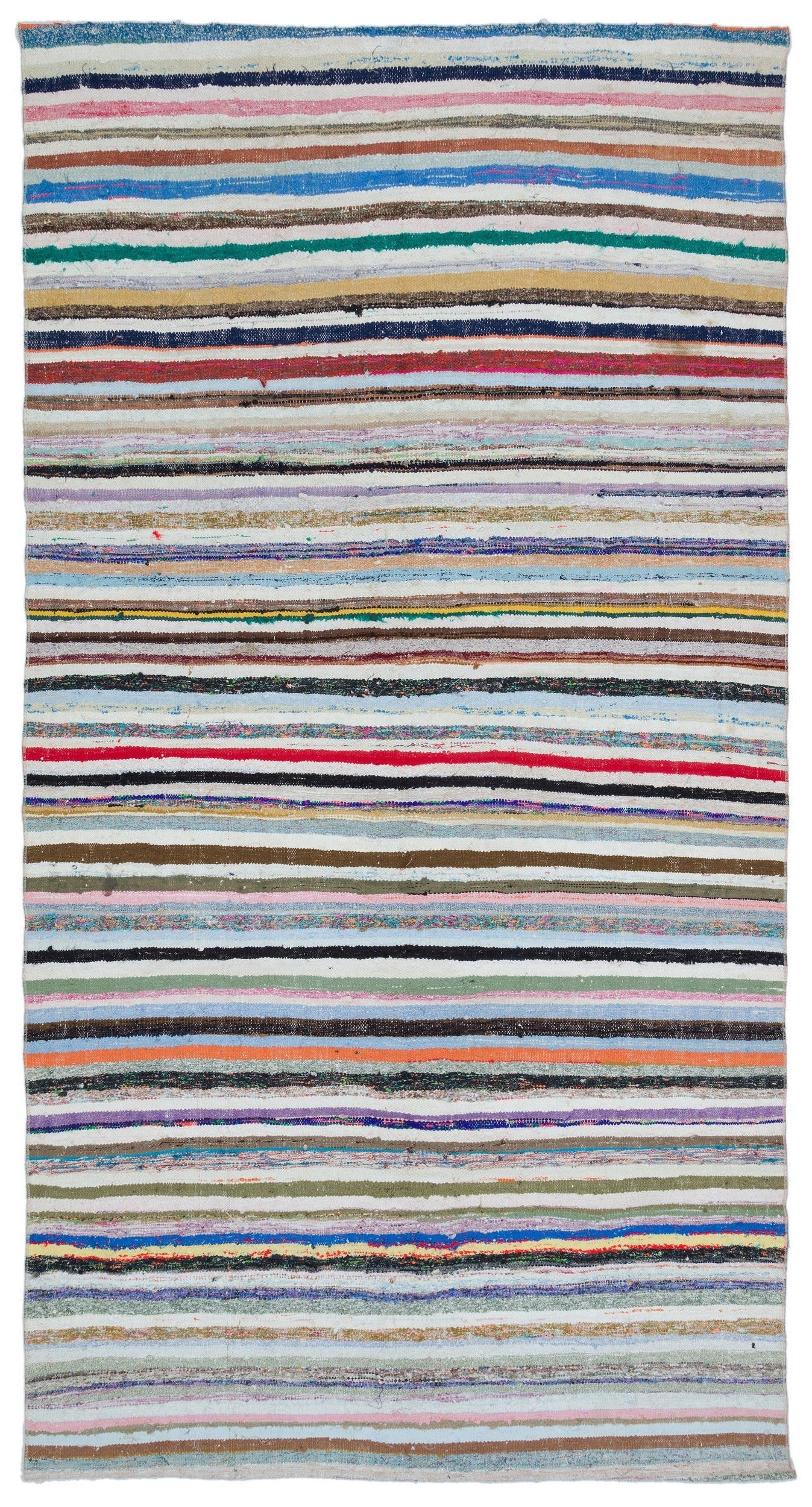 Girit Beige Striped Wool Handmade Area Rug 6'2" x 7'9"