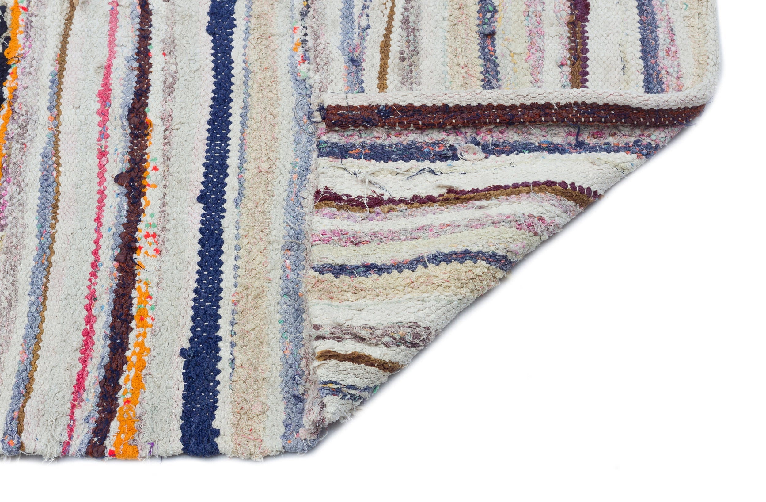Girit Beige Striped Wool Handmade Area Rug 5'3" x 6'7"