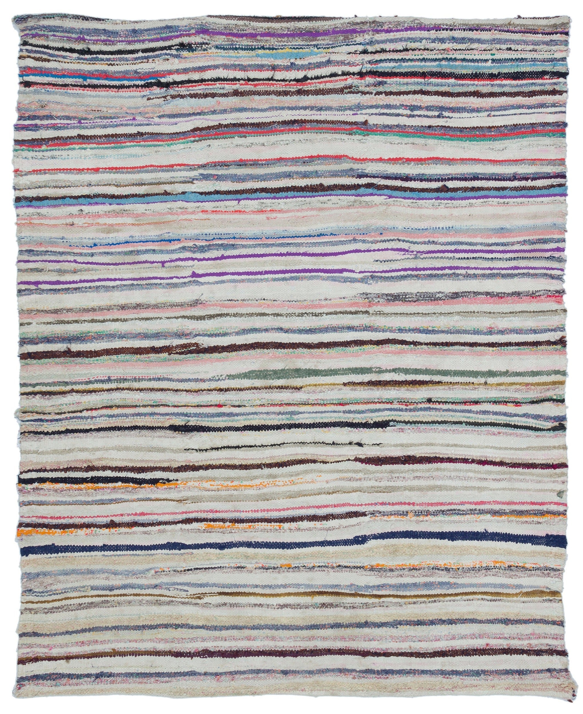 Girit Beige Striped Wool Handmade Area Rug 5'3" x 6'7"