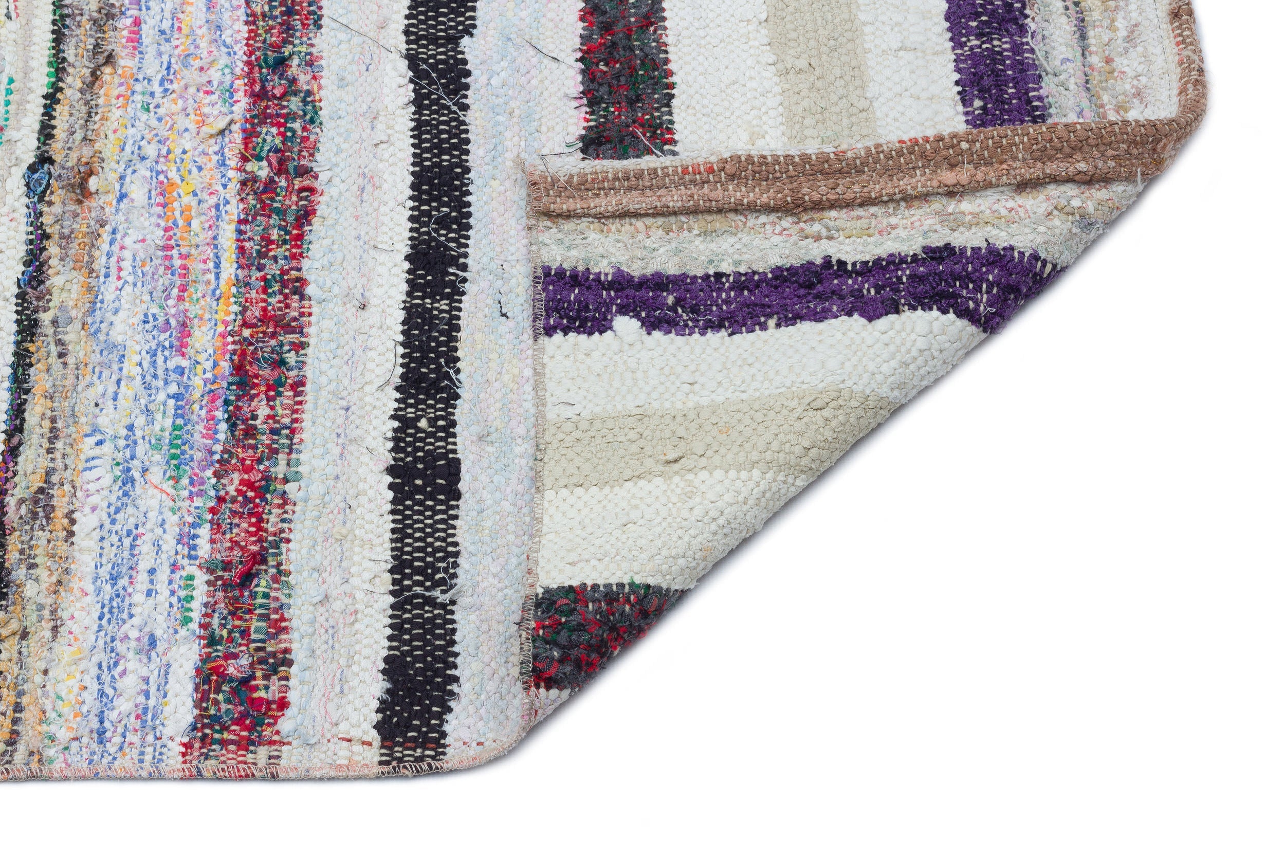 Girit Beige Striped Wool Handmade Area Rug 3'1" x 7'11"