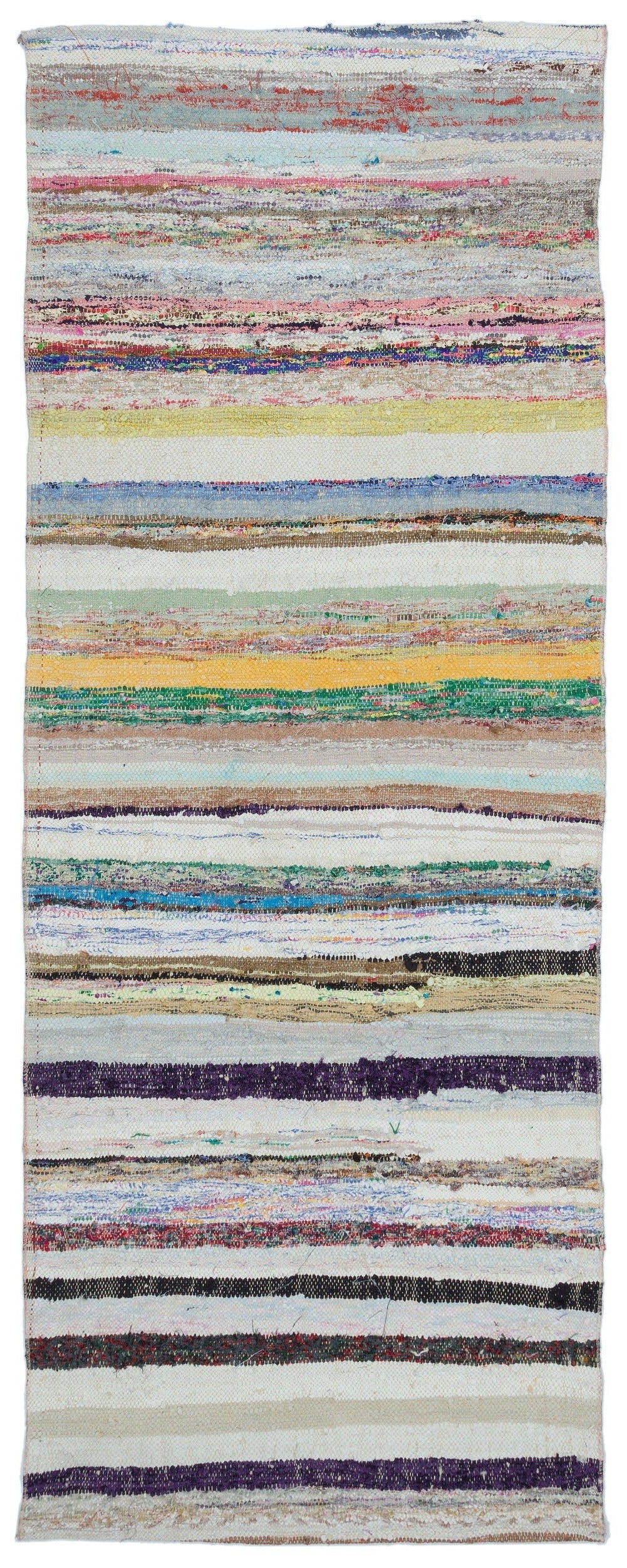 Girit Beige Striped Wool Handmade Area Rug 3'1" x 7'11"