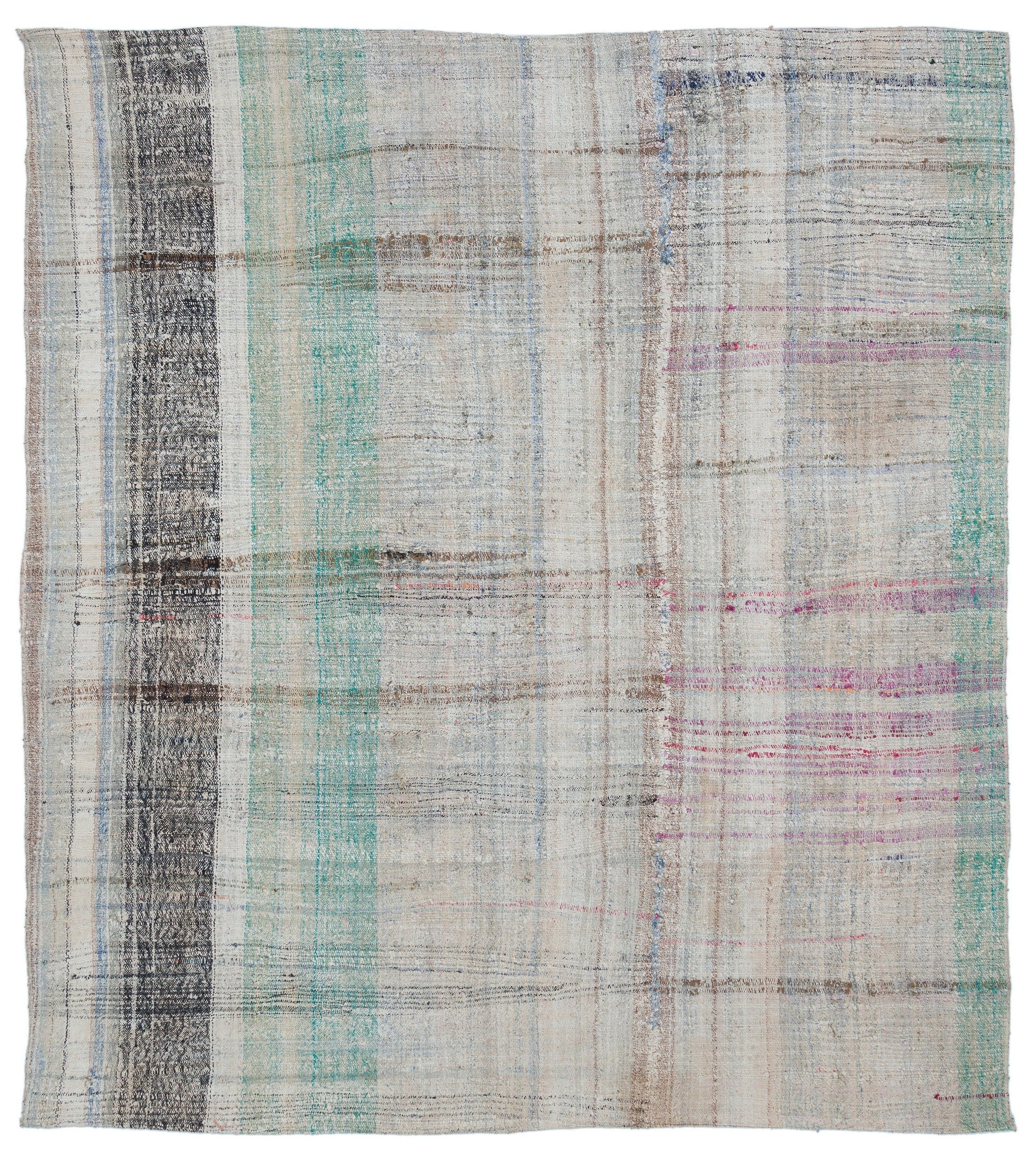 Girit Beige Striped Wool Handmade Area Rug 5'8" x 6'7"