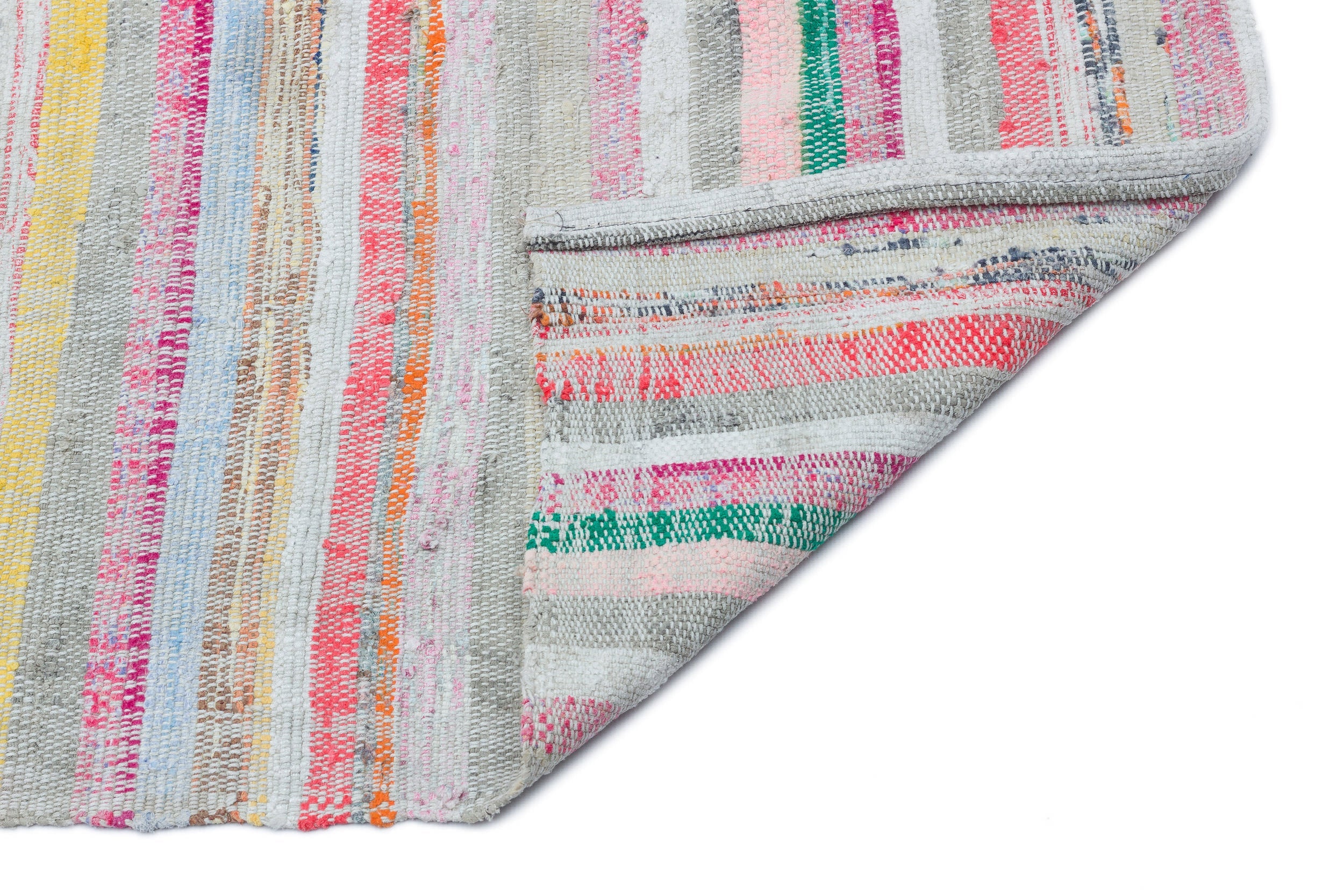 Girit Beige Striped Wool Handmade Area Rug 4'5" x 7'9"
