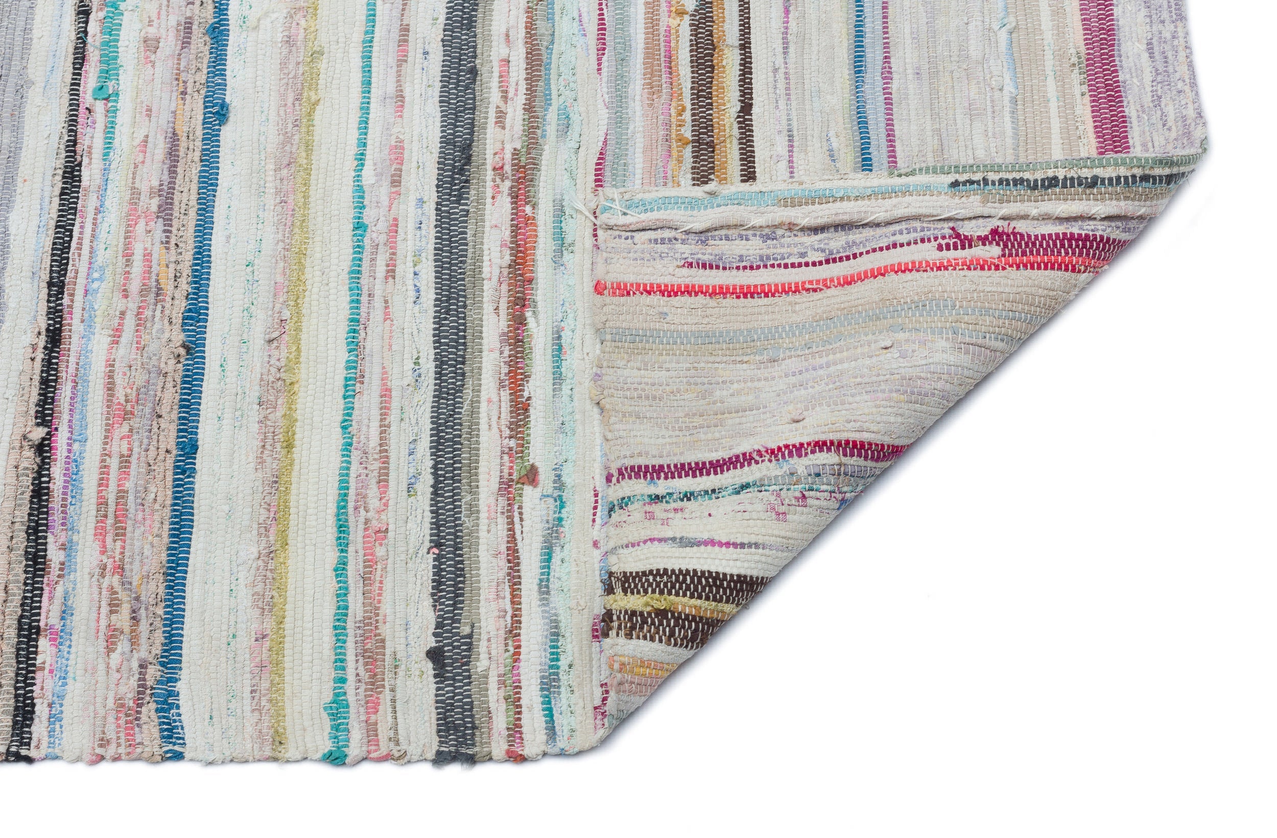 Girit Beige Striped Wool Handmade Area Rug 4'5" x 5'5"