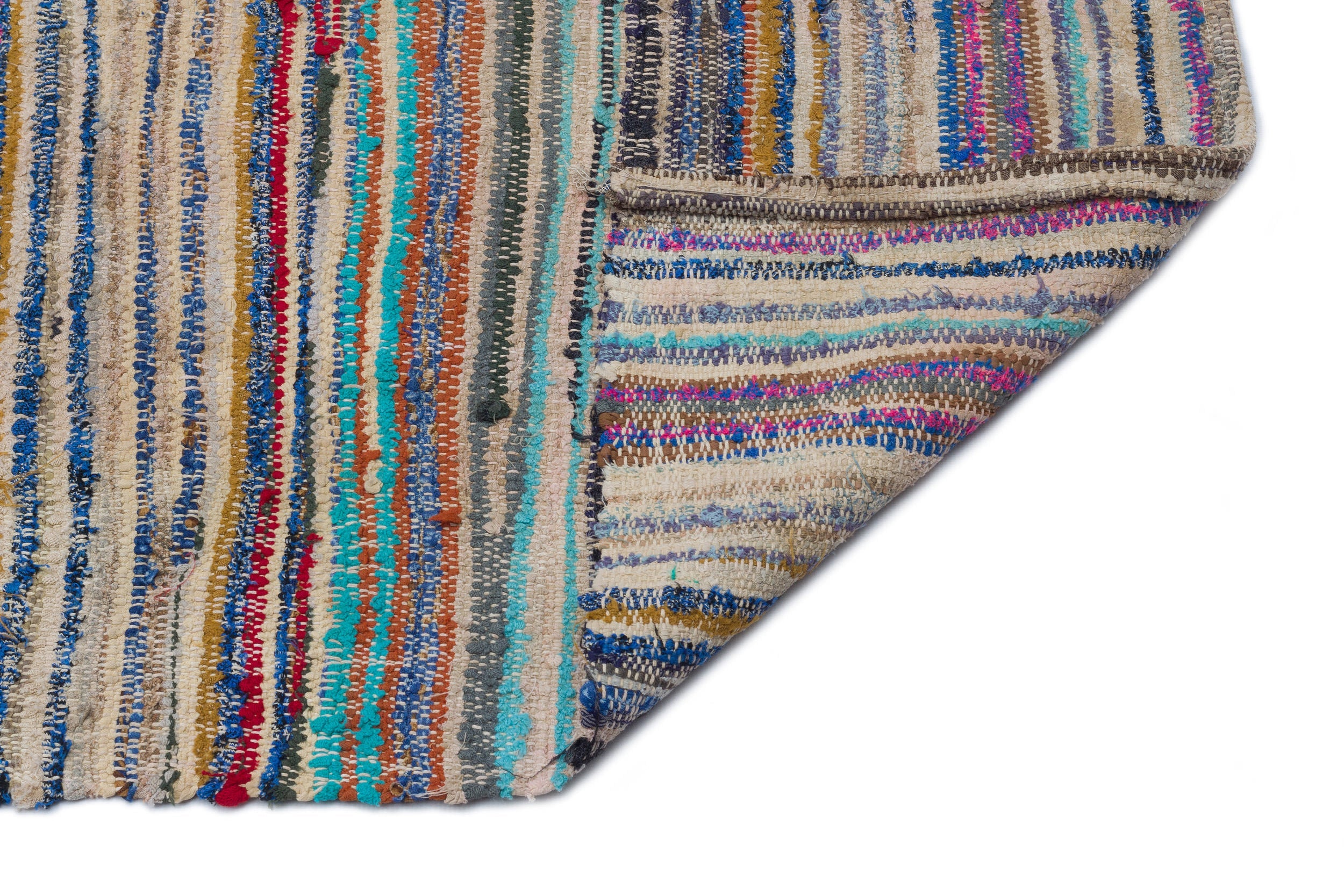 Girit Beige Striped Wool Handmade Area Rug 5'3" x 11'3"