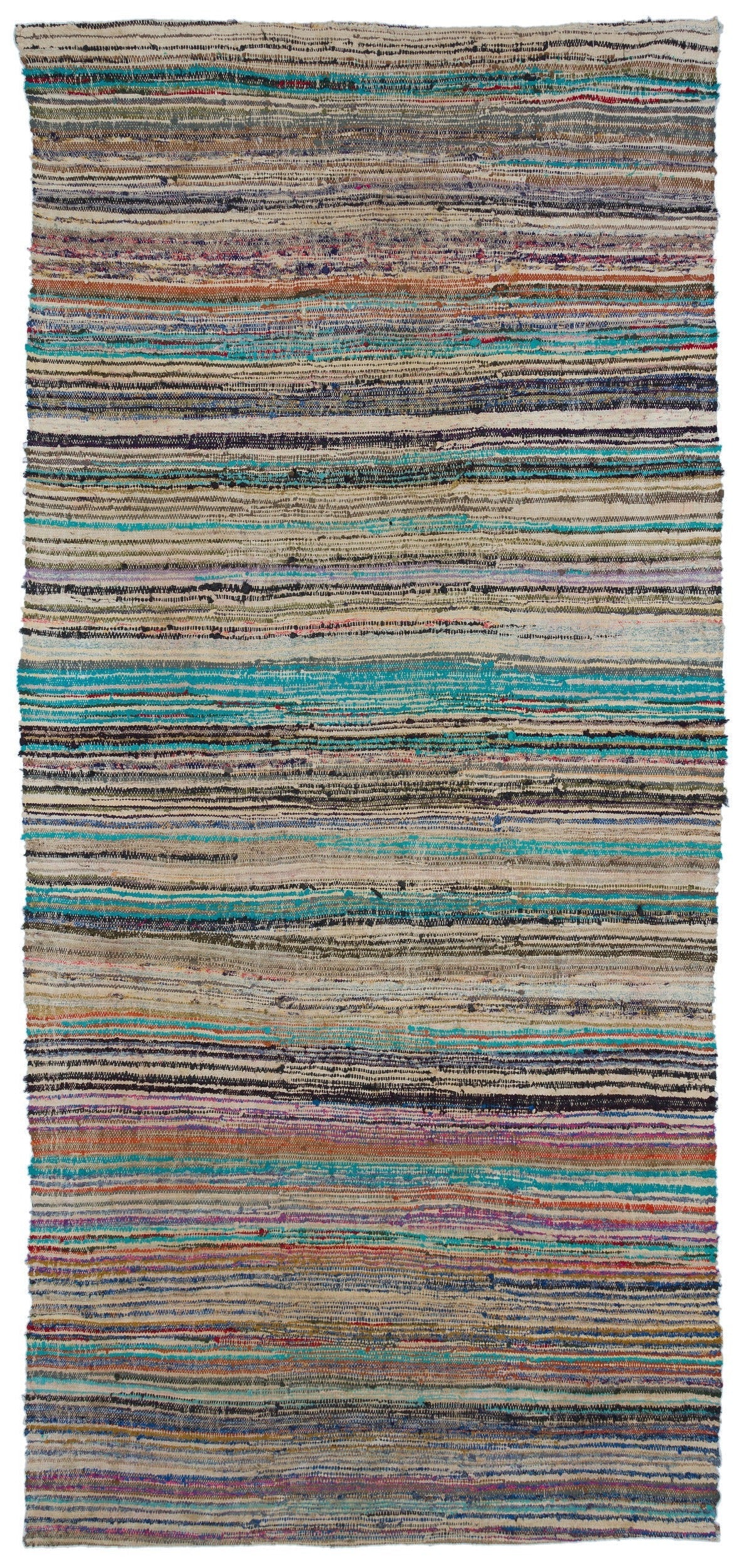 Girit Beige Striped Wool Handmade Area Rug 5'3" x 11'3"