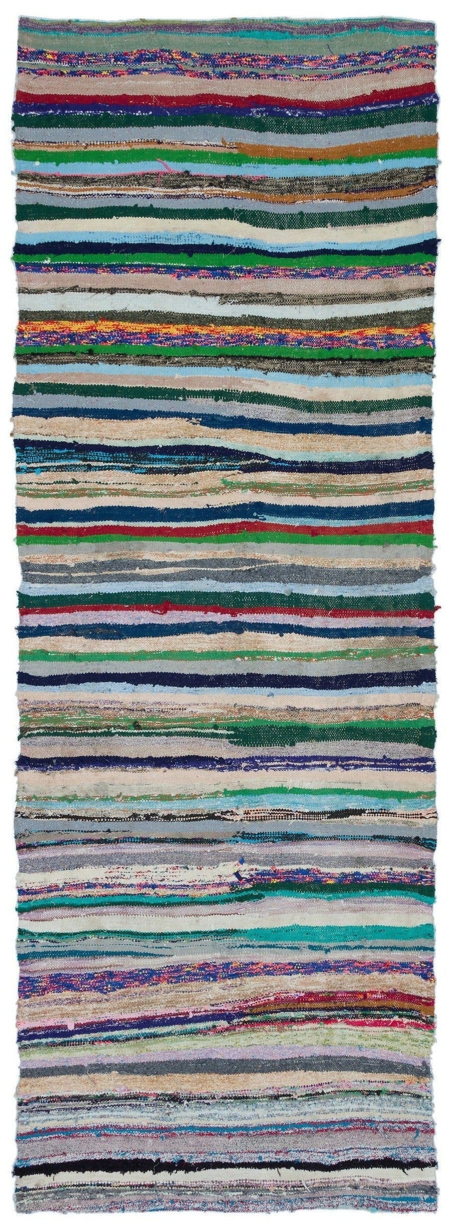 Girit Grey Striped Wool Handmade Area Rug 3'9" x 10'6"