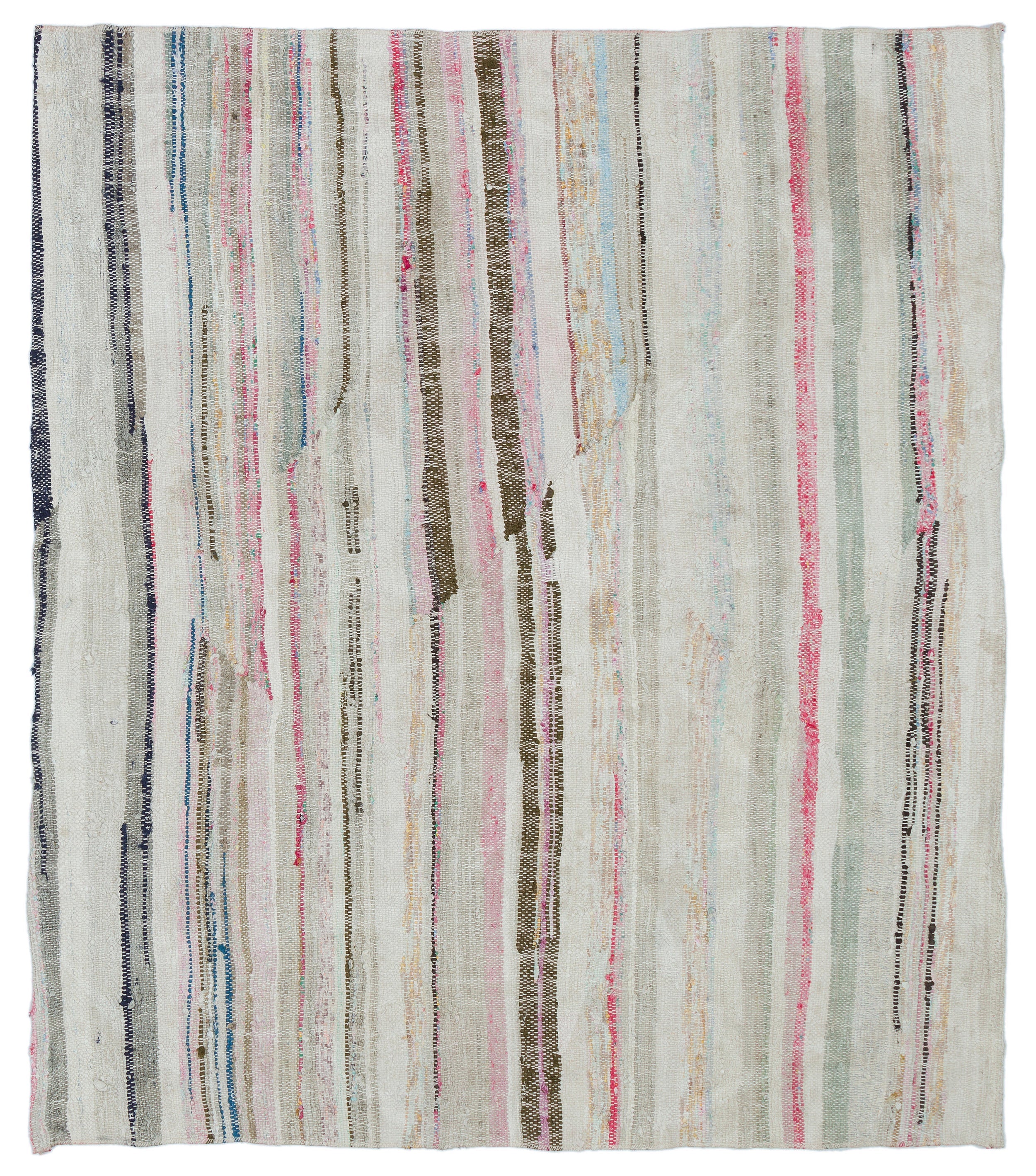 Girit 32558 Beige Striped Wool Handmade Area Rug 5'1" x 4'3"