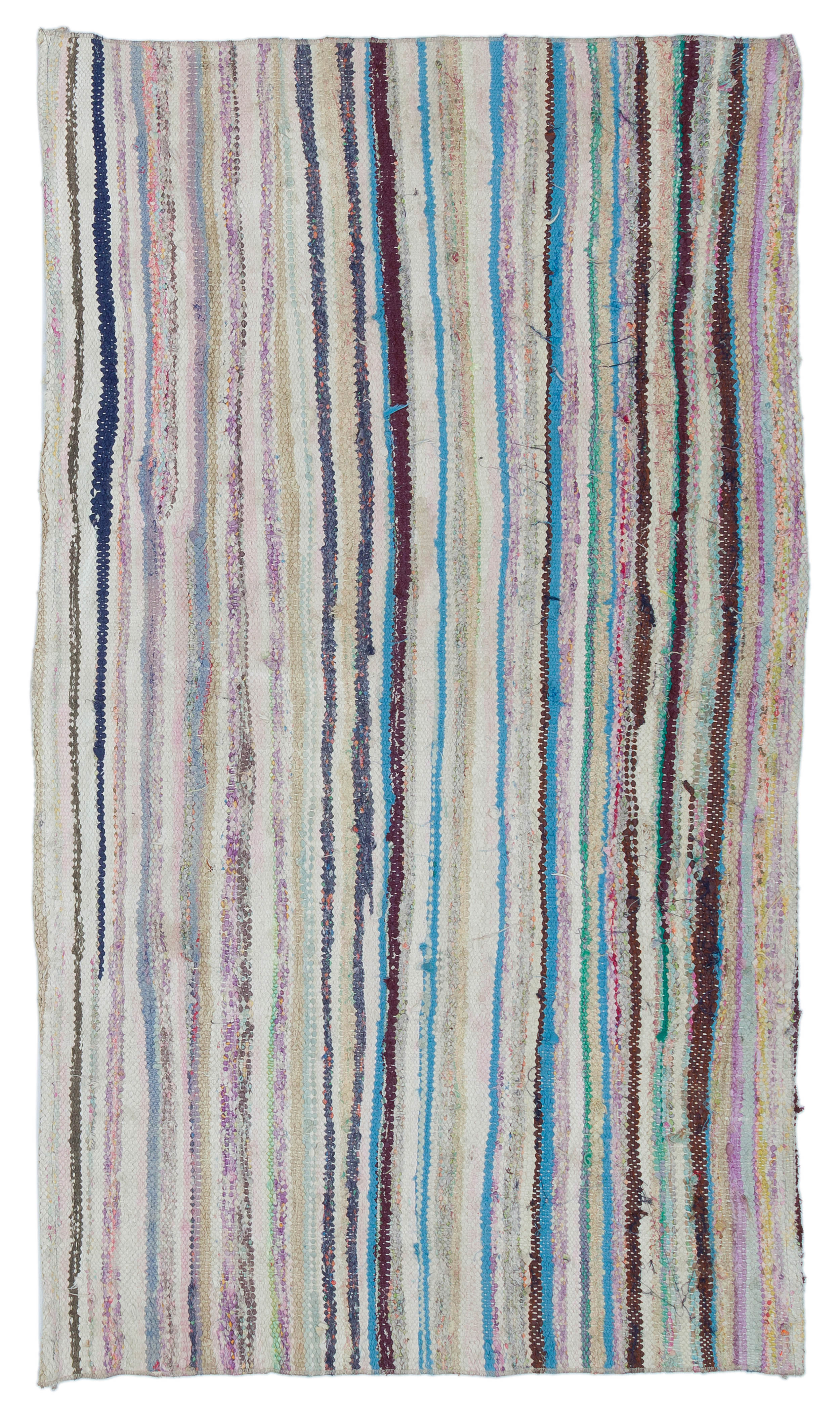 Girit Beige Striped Wool Handmade Area Rug 5'0" x 2'9"