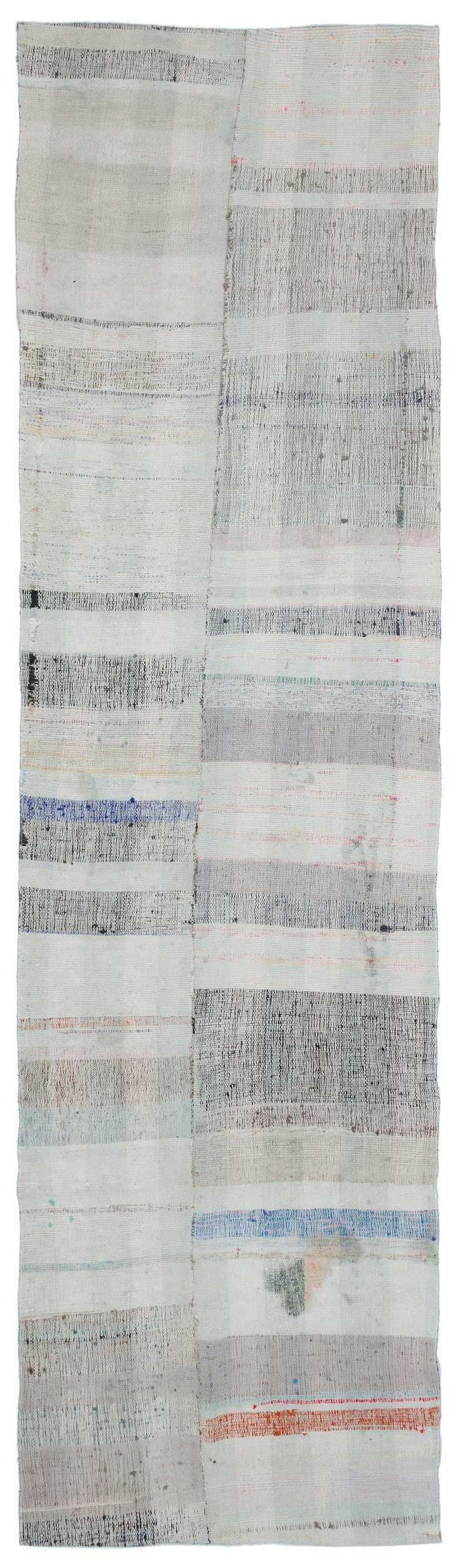 Girit Grey Striped Wool Handmade Area Rug 3'4" x 11'9"