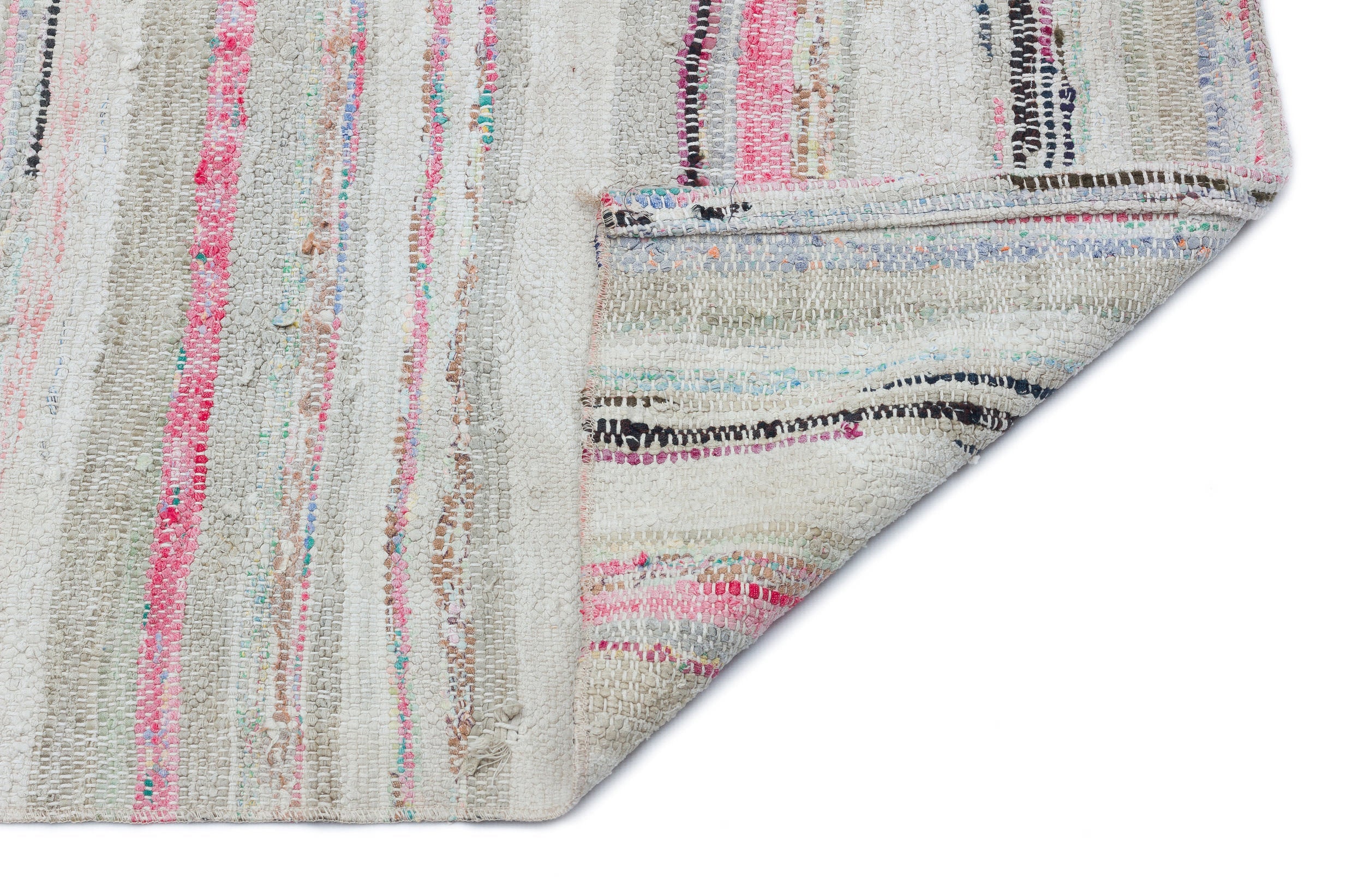 Girit Beige Striped Wool Handmade Area Rug 5'5" x 4'11"