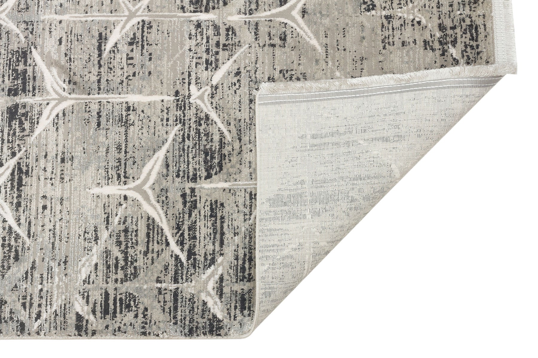 Grey Geometric Area Rug - Machine Made Rug | Overdyed Soft Touch Carpet