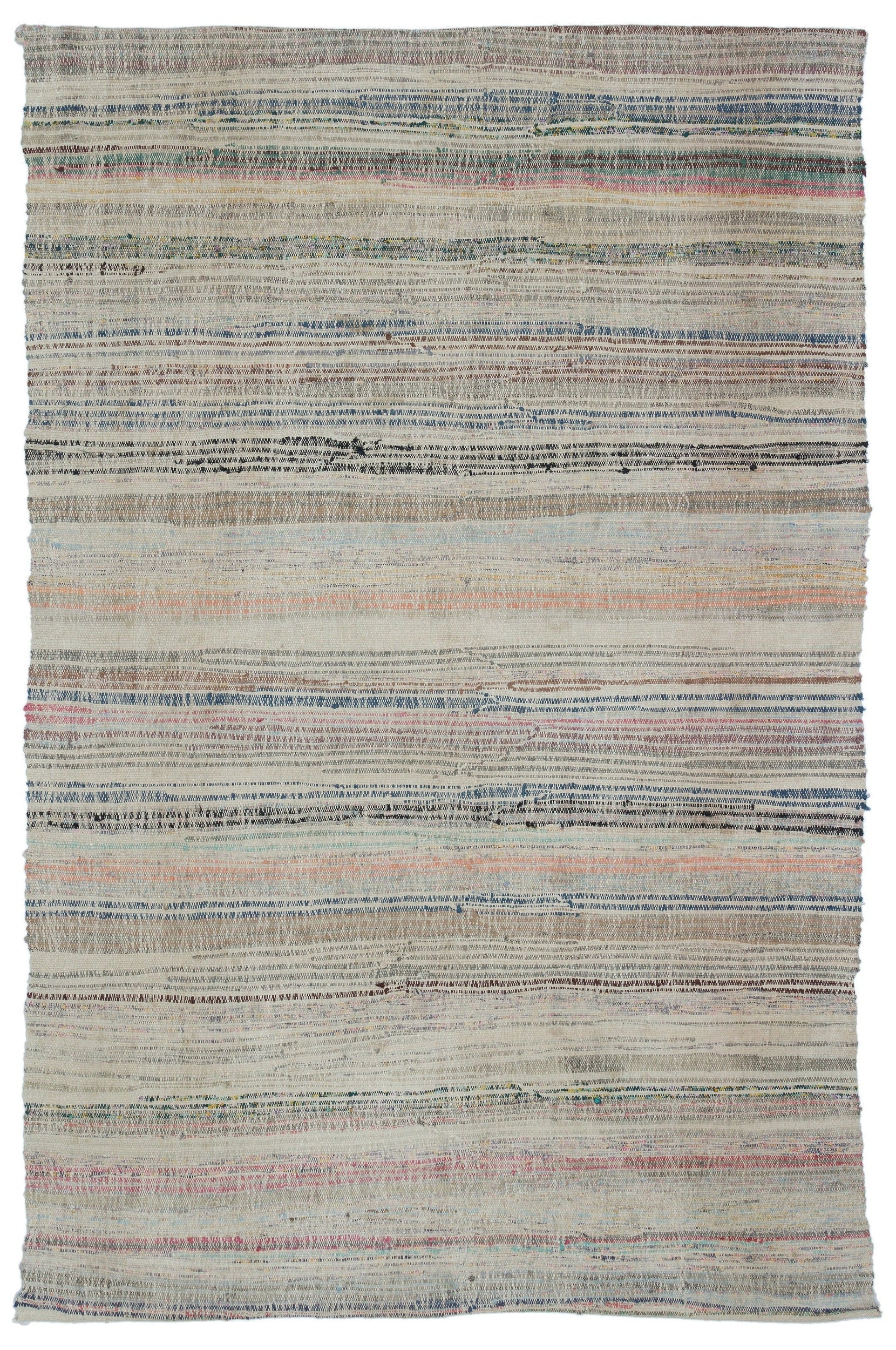 Girit Beige Striped Wool Handmade Area Rug 5'5" x 8'4"