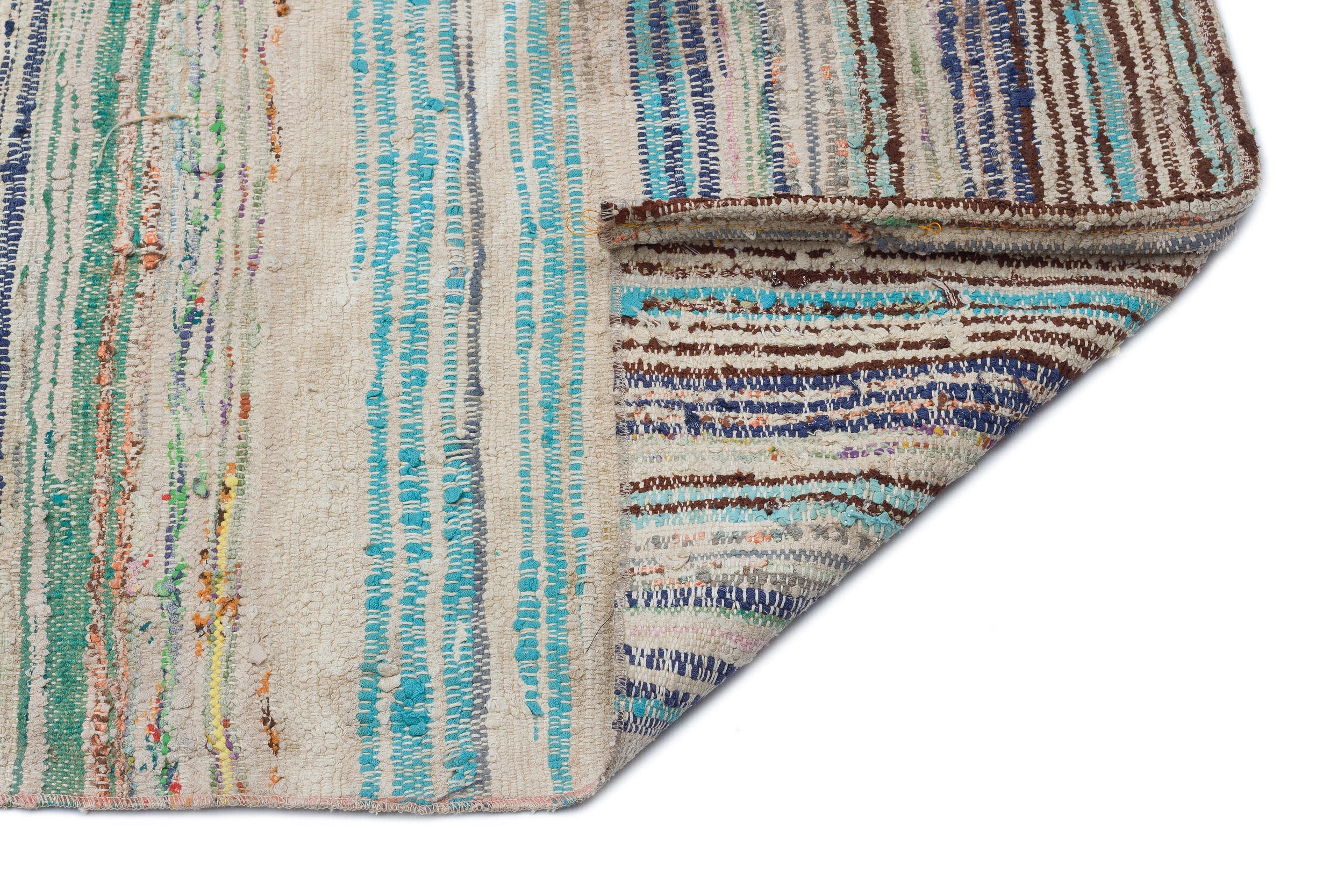 Girit 32574 Beige Striped Wool Handmade Area Rug 4'6" x 8'4"