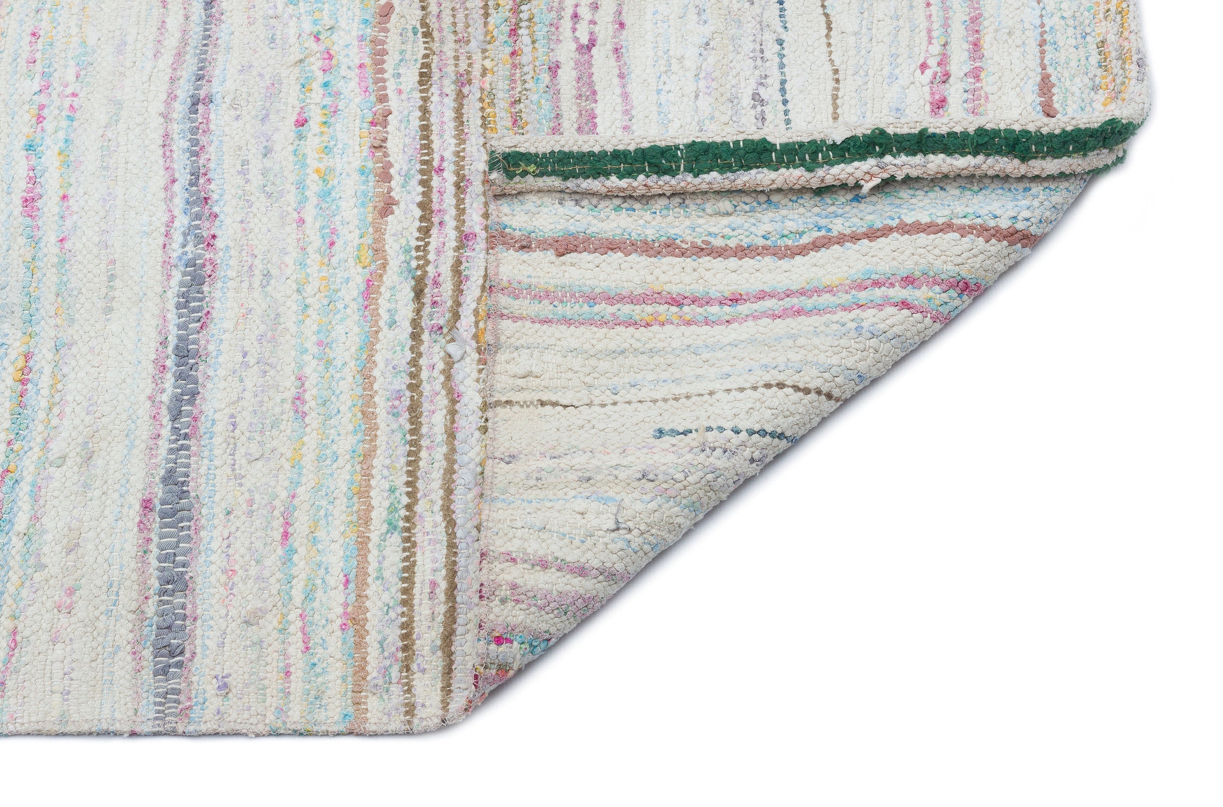 Girit Beige Striped Wool Handmade Area Rug 5'5" x 8'6"