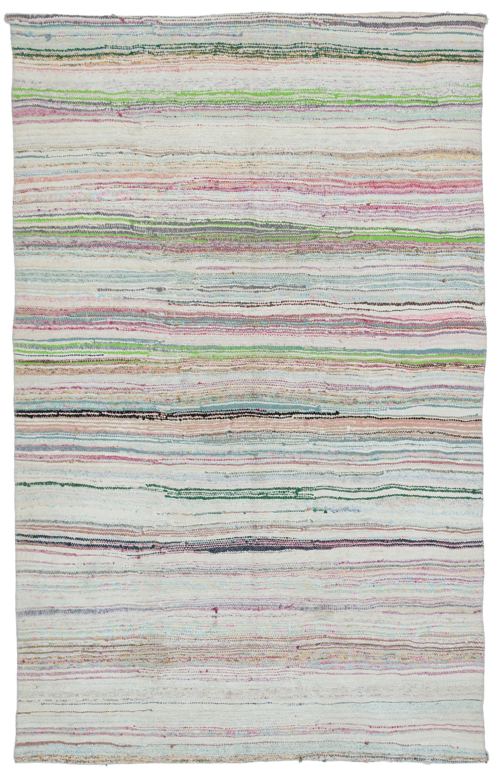 Girit Beige Striped Wool Handmade Area Rug 5'5" x 8'6"