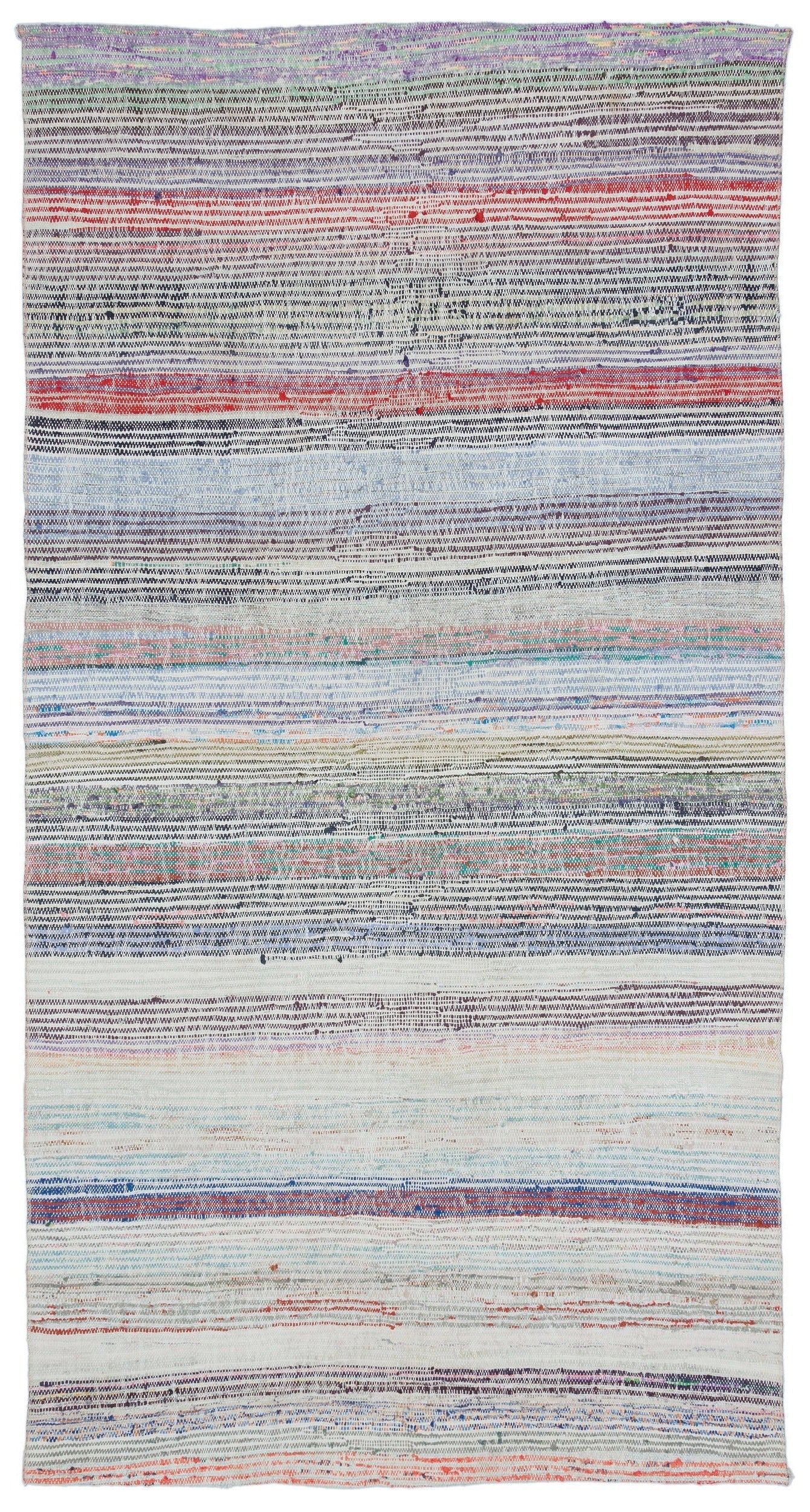 Girit Beige Striped Wool Handmade Area Rug 4'6" x 8'11"