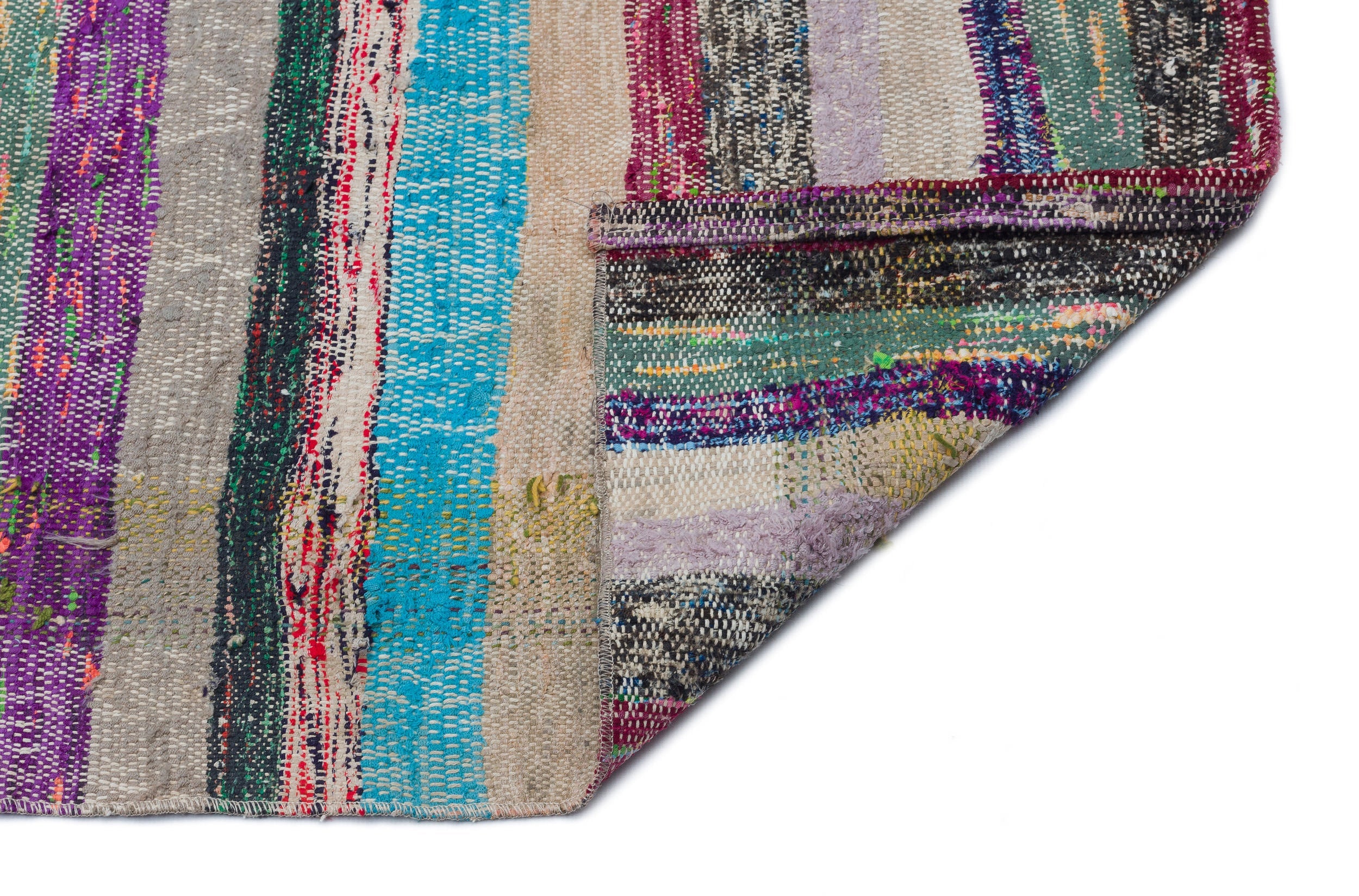 Girit Beige Striped Wool Handmade Area Rug 4'0" x 8'8"