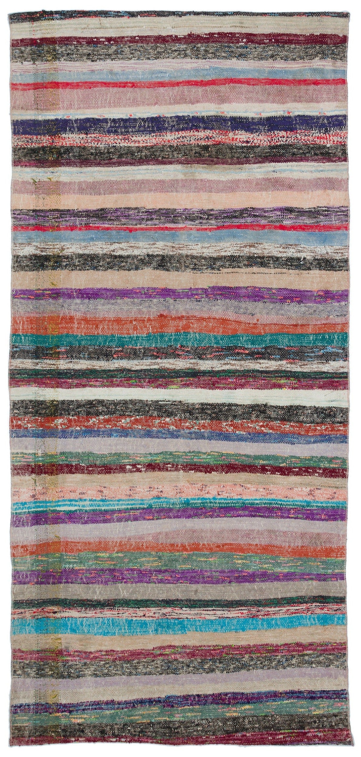 Girit Beige Striped Wool Handmade Area Rug 4'0" x 8'8"