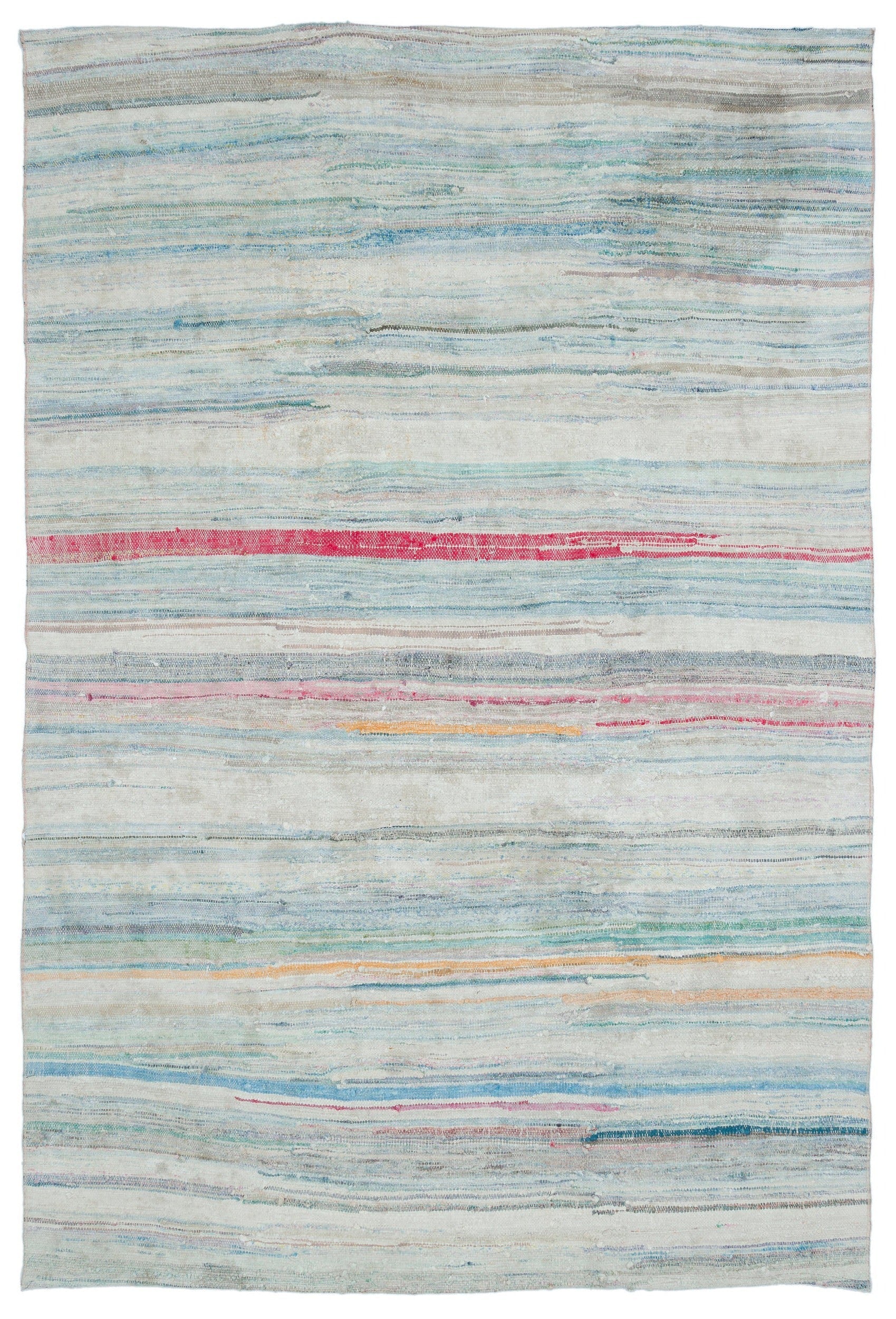 Girit 32583 Beige Striped Wool Handmade Area Rug 5'5" x 7'11"