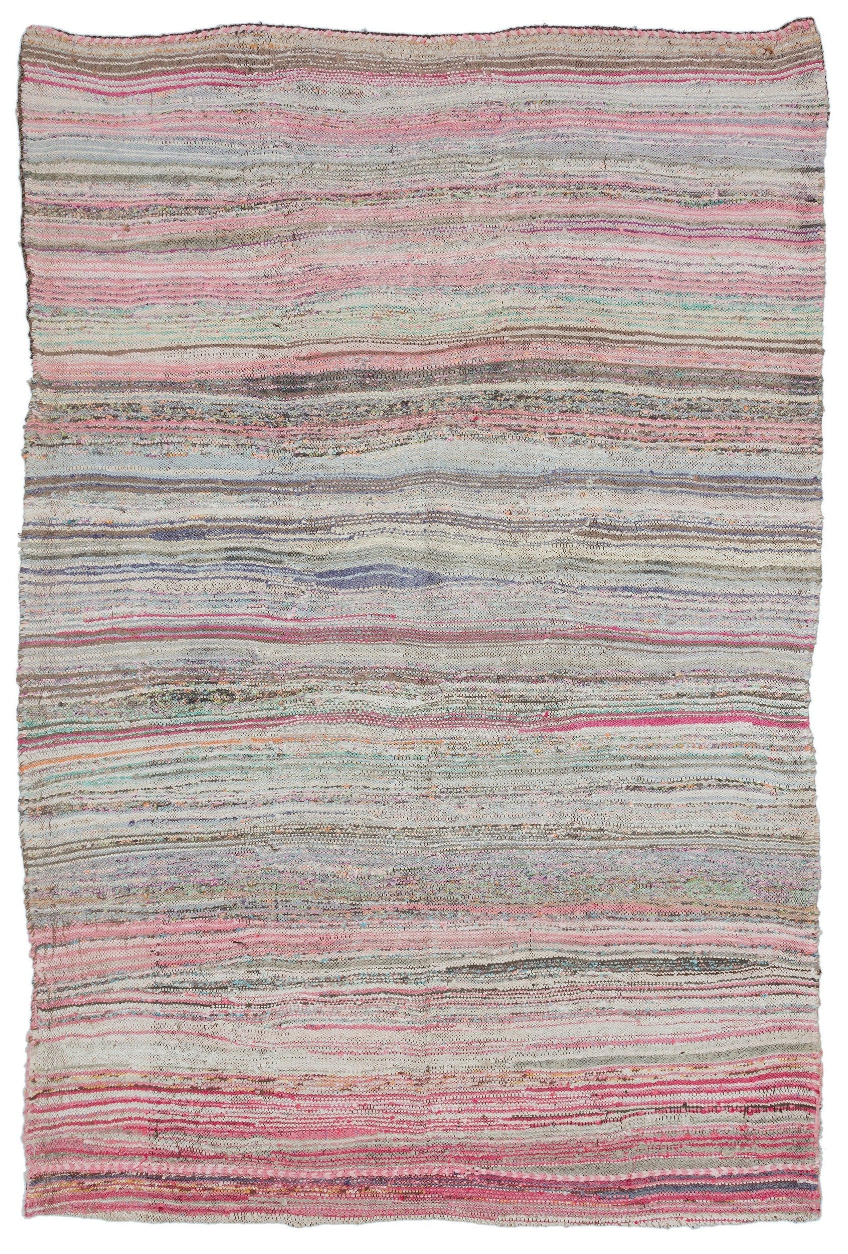 Girit Beige Striped Wool Handmade Area Rug 5'9" x 8'11"