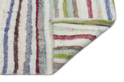 Girit Beige Striped Wool Handmade Area Rug 5'1" x 7'5"