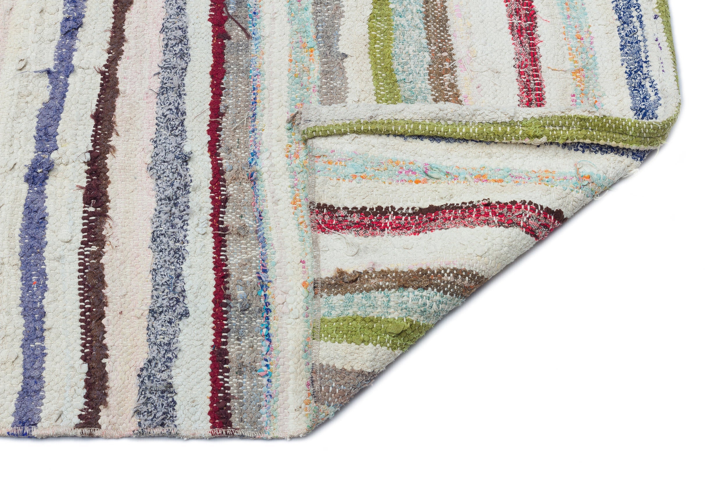 Girit Beige Striped Wool Handmade Area Rug 5'1" x 7'5"