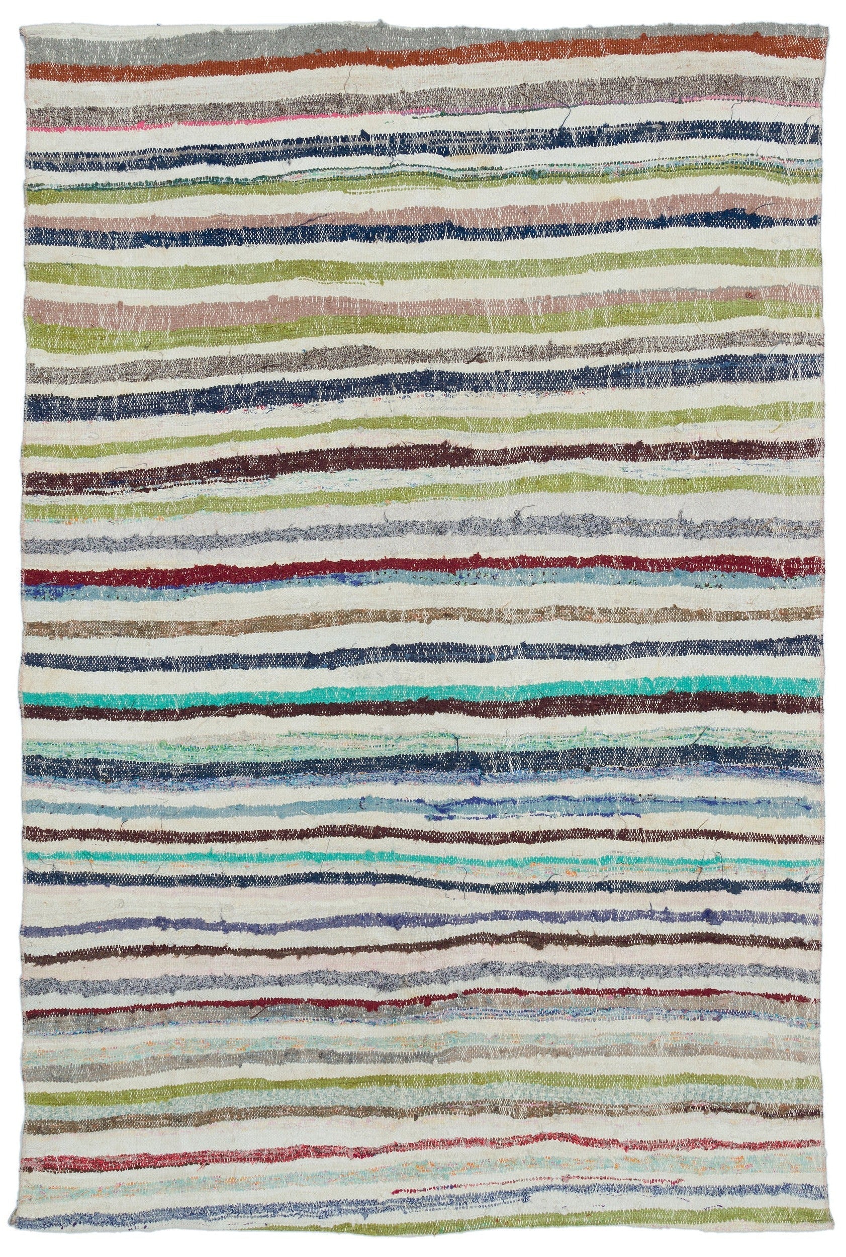 Girit Beige Striped Wool Handmade Area Rug 5'1" x 7'5"