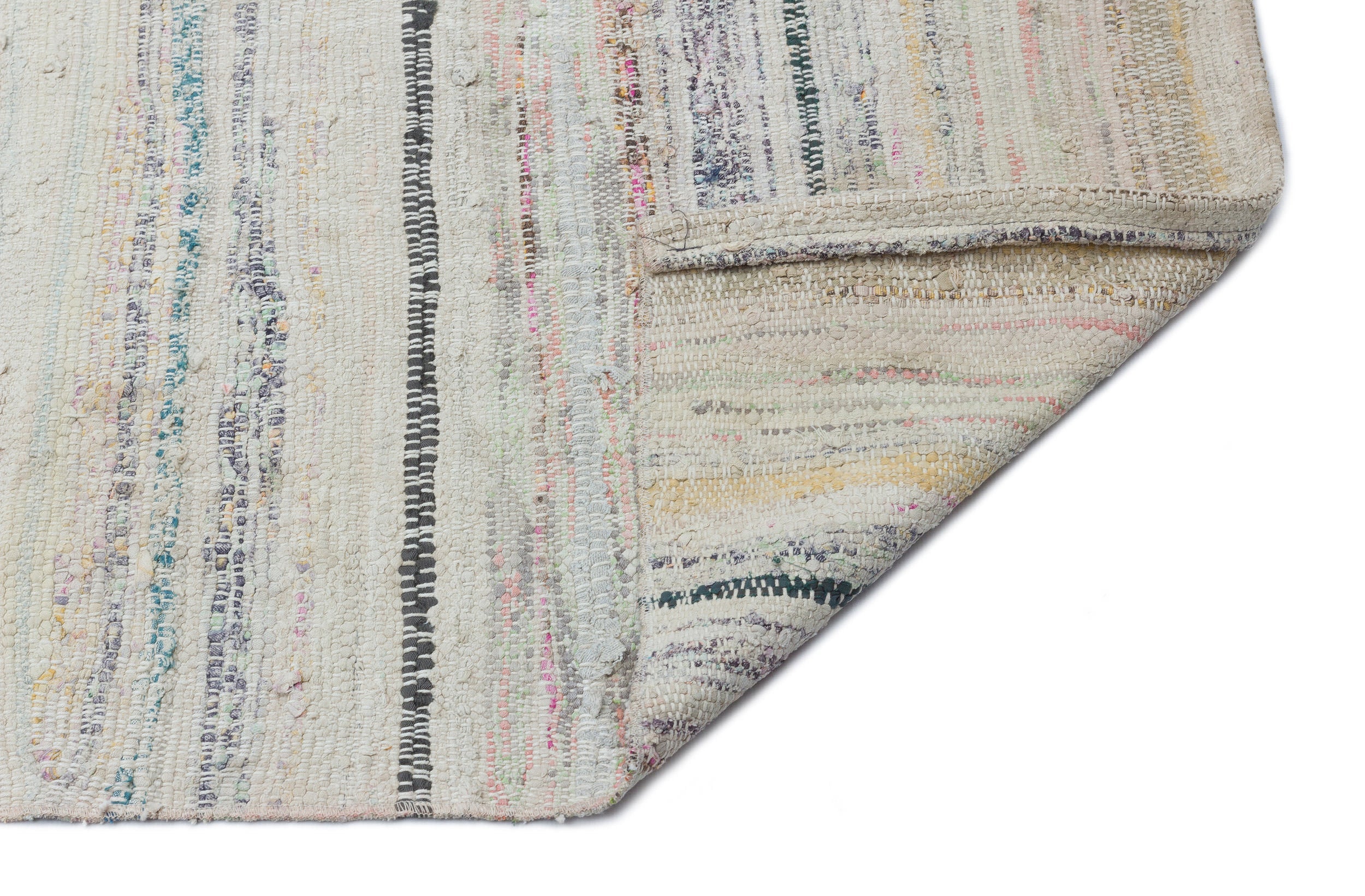 Girit Beige Striped Wool Handmade Area Rug 5'1" x 9'1"