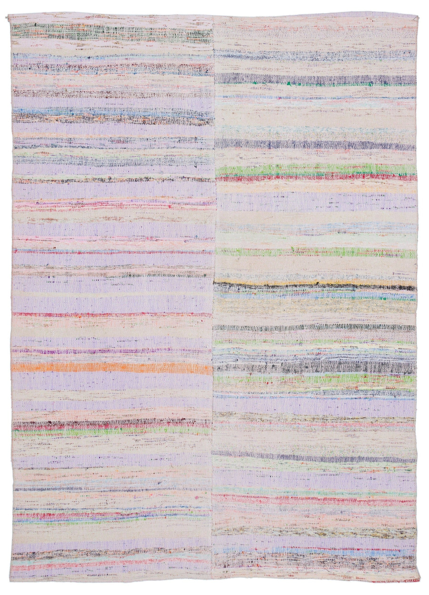 Girit Beige Striped Wool Handmade Area Rug 4'8" x 6'9"