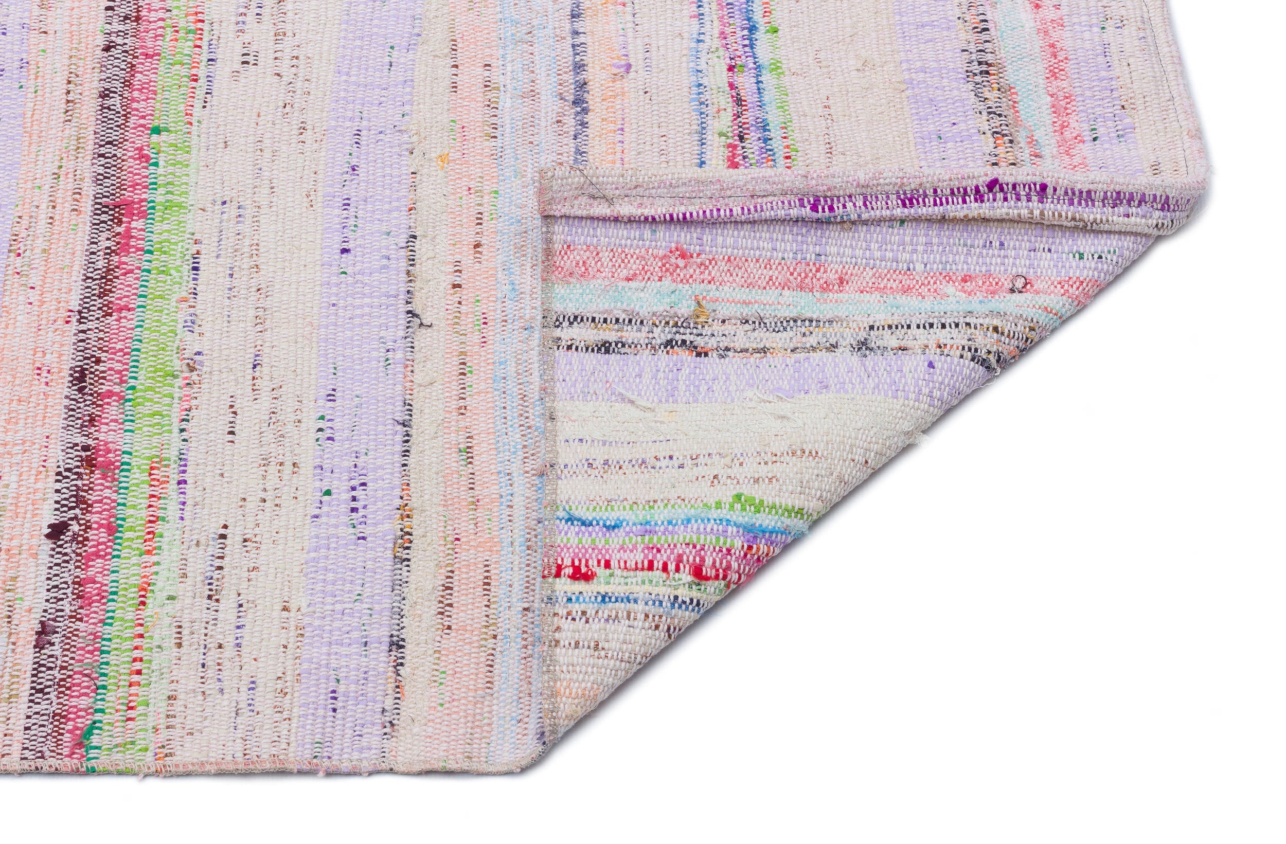 Girit Beige Striped Wool Handmade Area Rug 4'8" x 6'9"