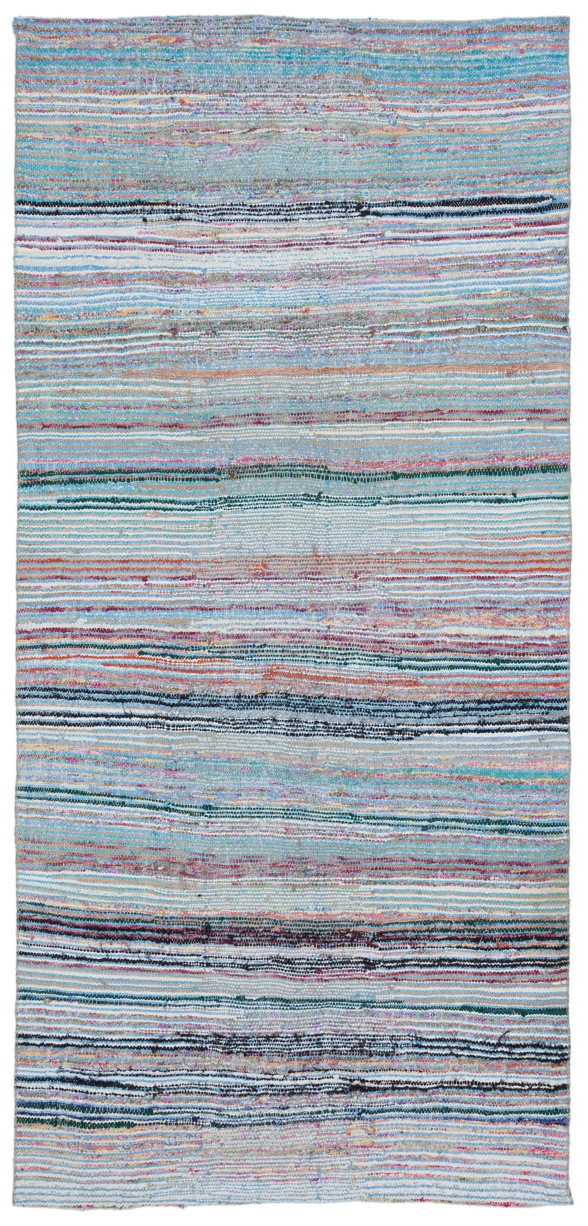 Girit Blue Striped Wool Handmade Area Rug 4'4" x 9'3"