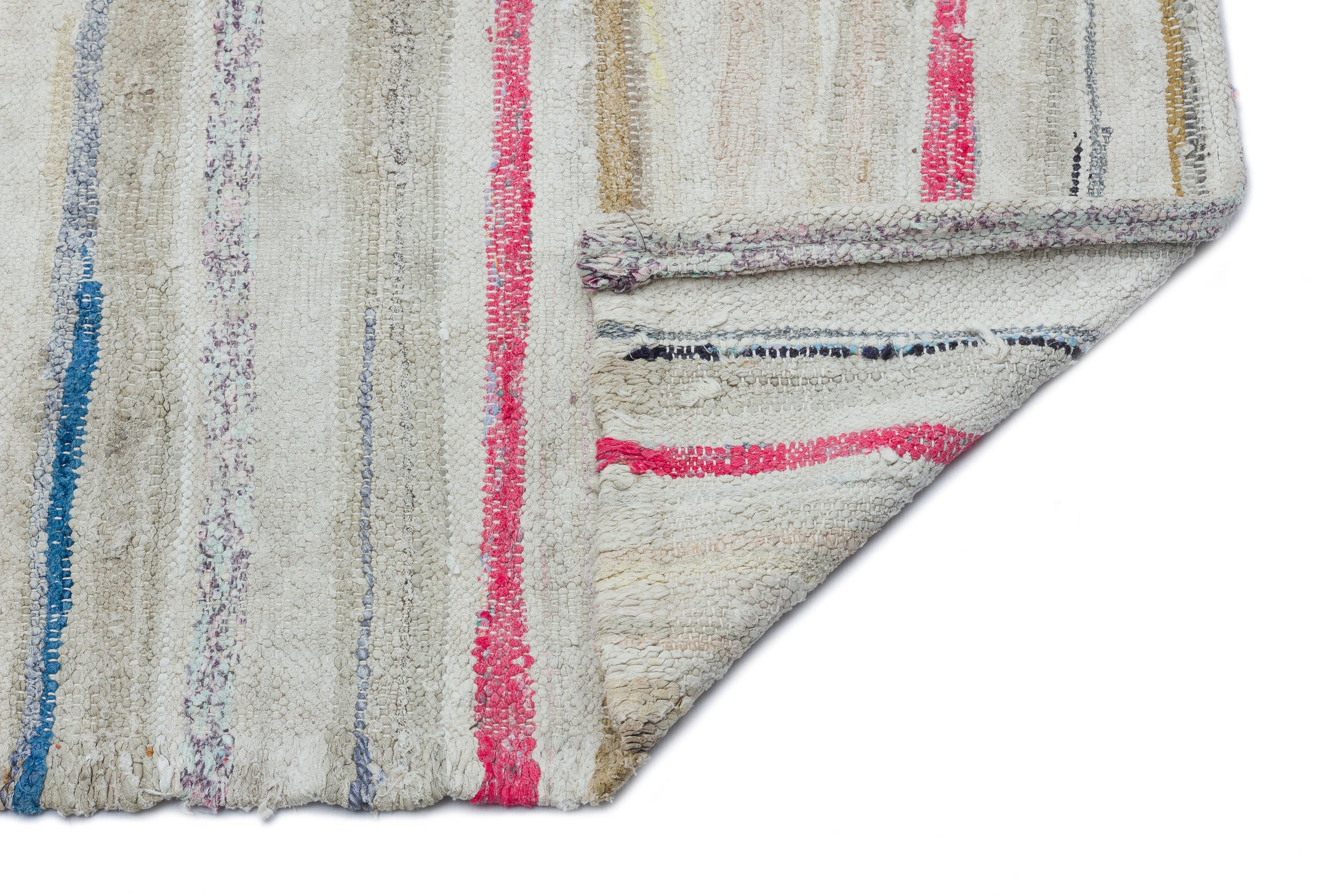 Girit Beige Striped Wool Handmade Area Rug 5'5" x 7'5"