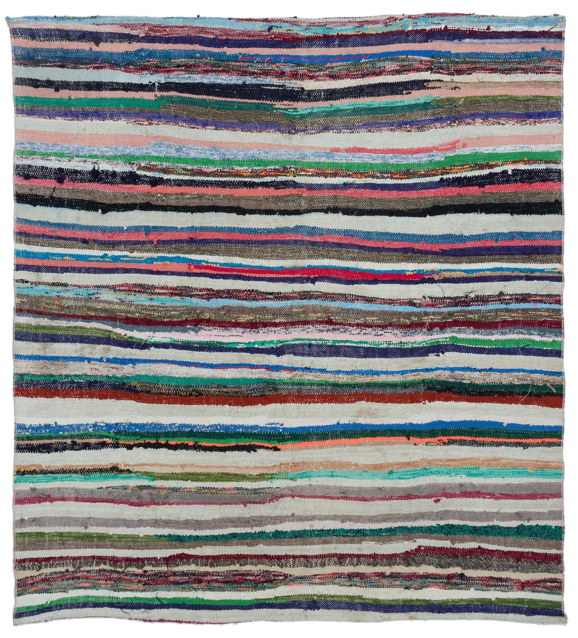 Girit Grey Striped Wool Handmade Area Rug 5'8" x 6'3"