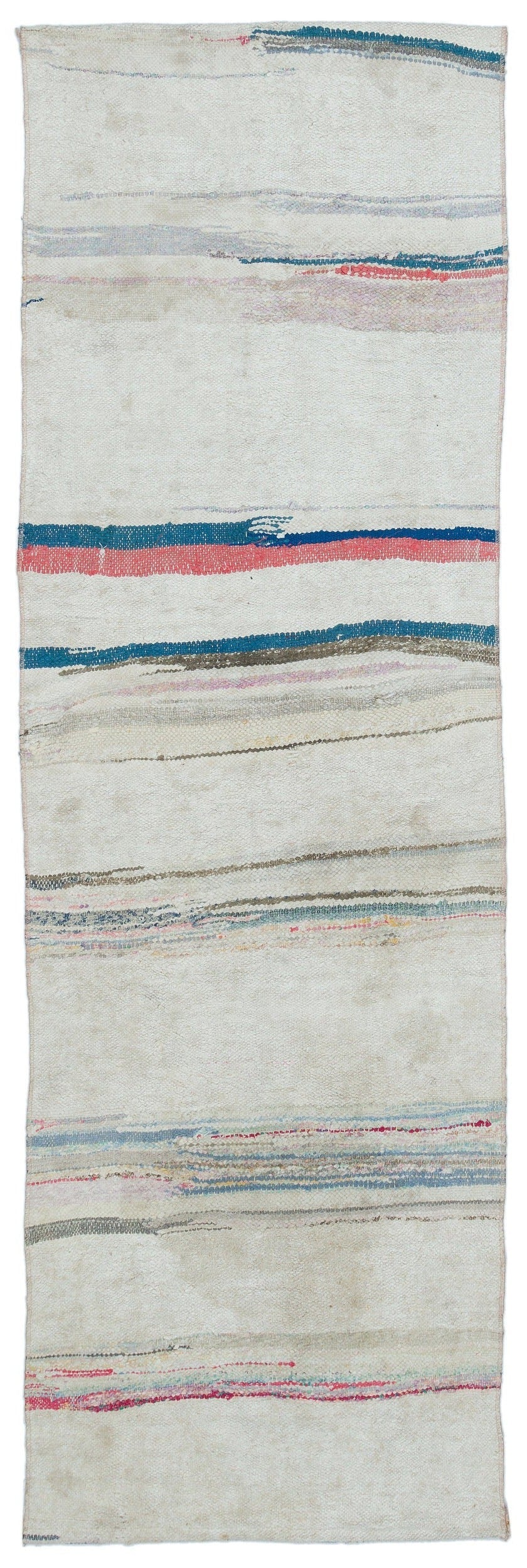 Girit Beige Striped Wool Handmade Area Rug 2'4" x 7'1"