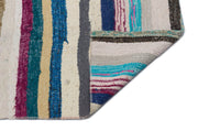 Girit Beige Striped Wool Handmade Area Rug 5'4" x 8'10"