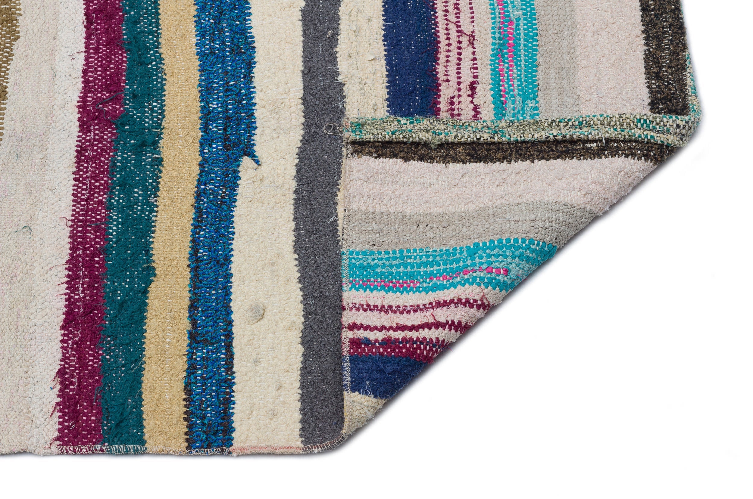 Girit Beige Striped Wool Handmade Area Rug 5'4" x 8'10"